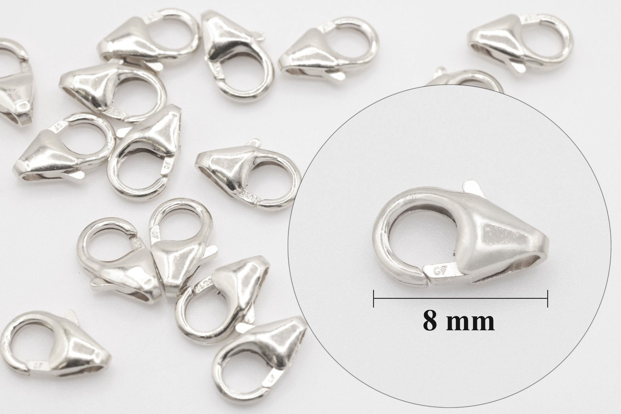 925 Sterling Silver 8mm Trigger Clasp, 5 Piece Pack, 1.1mm Hole - HarperCrown