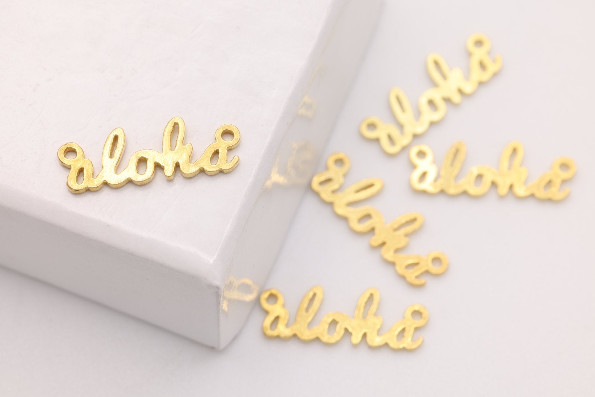 Aloha Connector Charm, Gold - Plated over Sterling Silver, 13mm x 4mm, Bulk DIY Wholesale Jewelry Making Charm - HarperCrown