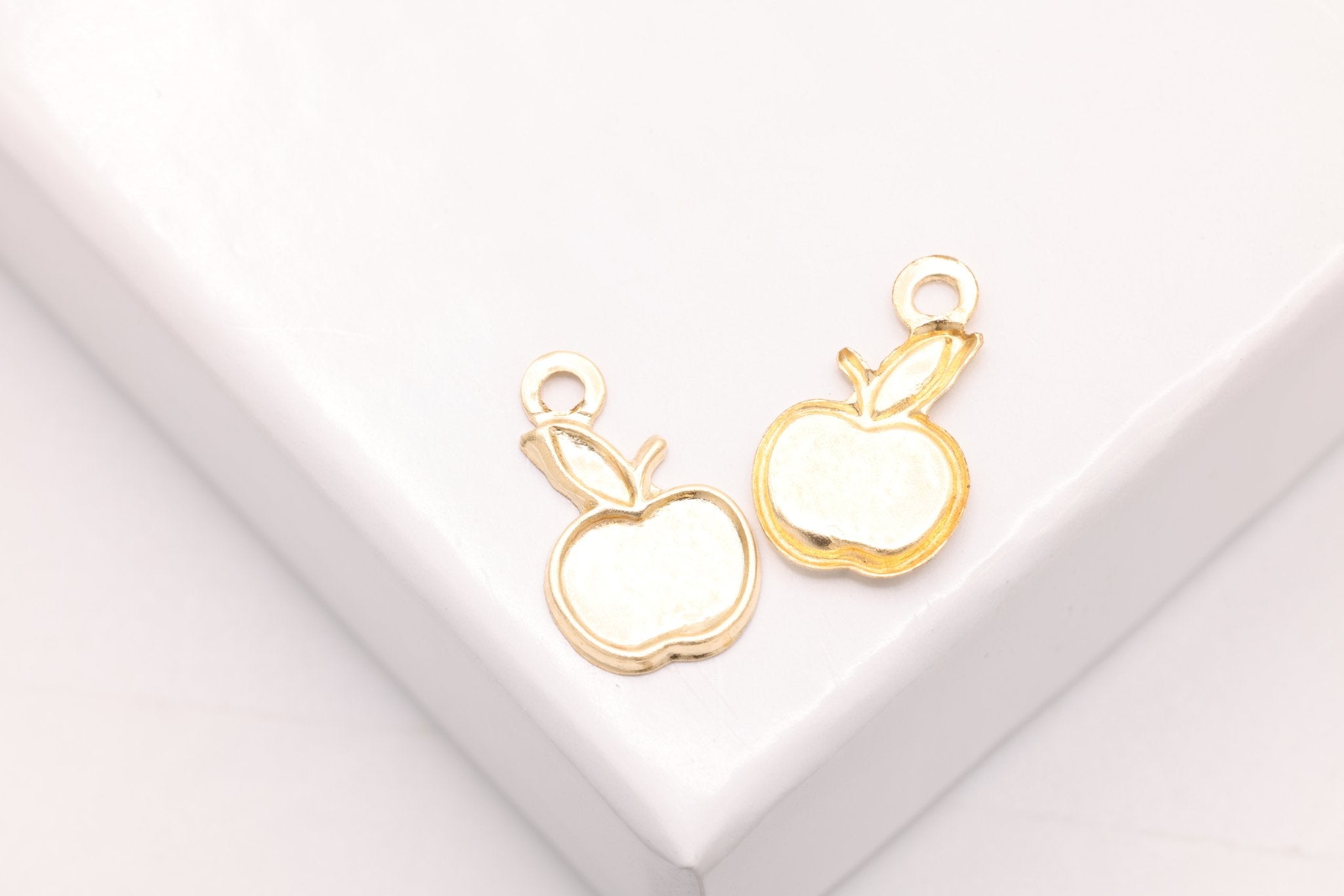 Apple Charm, Gold - Filled, 10mm x 6mm, Dainty Small Gold Apple Fruit Charm, Bulk DIY Wholesale Jewelry Making Charm - HarperCrown