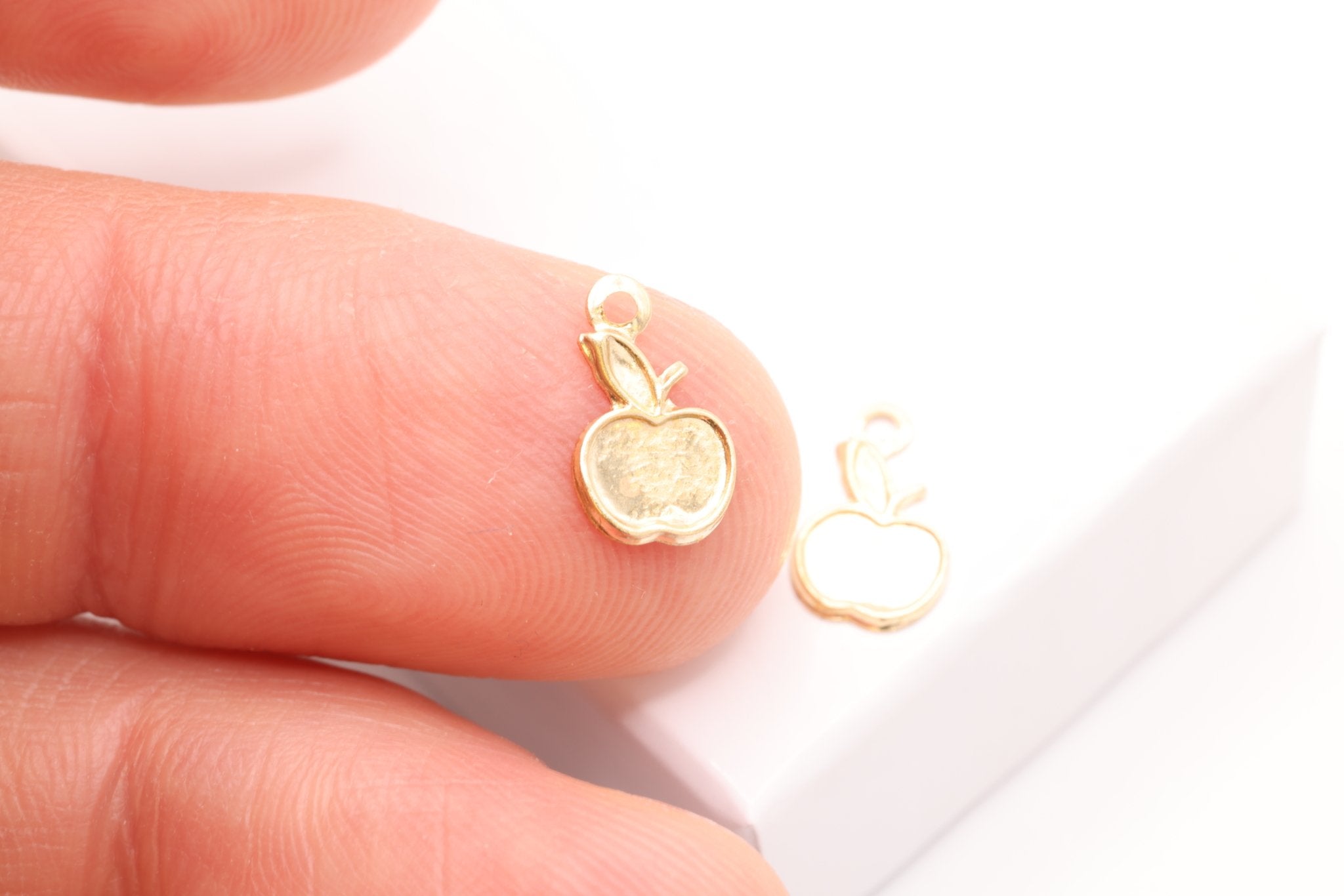 Apple Charm, Gold - Filled, 10mm x 6mm, Dainty Small Gold Apple Fruit Charm, Bulk DIY Wholesale Jewelry Making Charm - HarperCrown