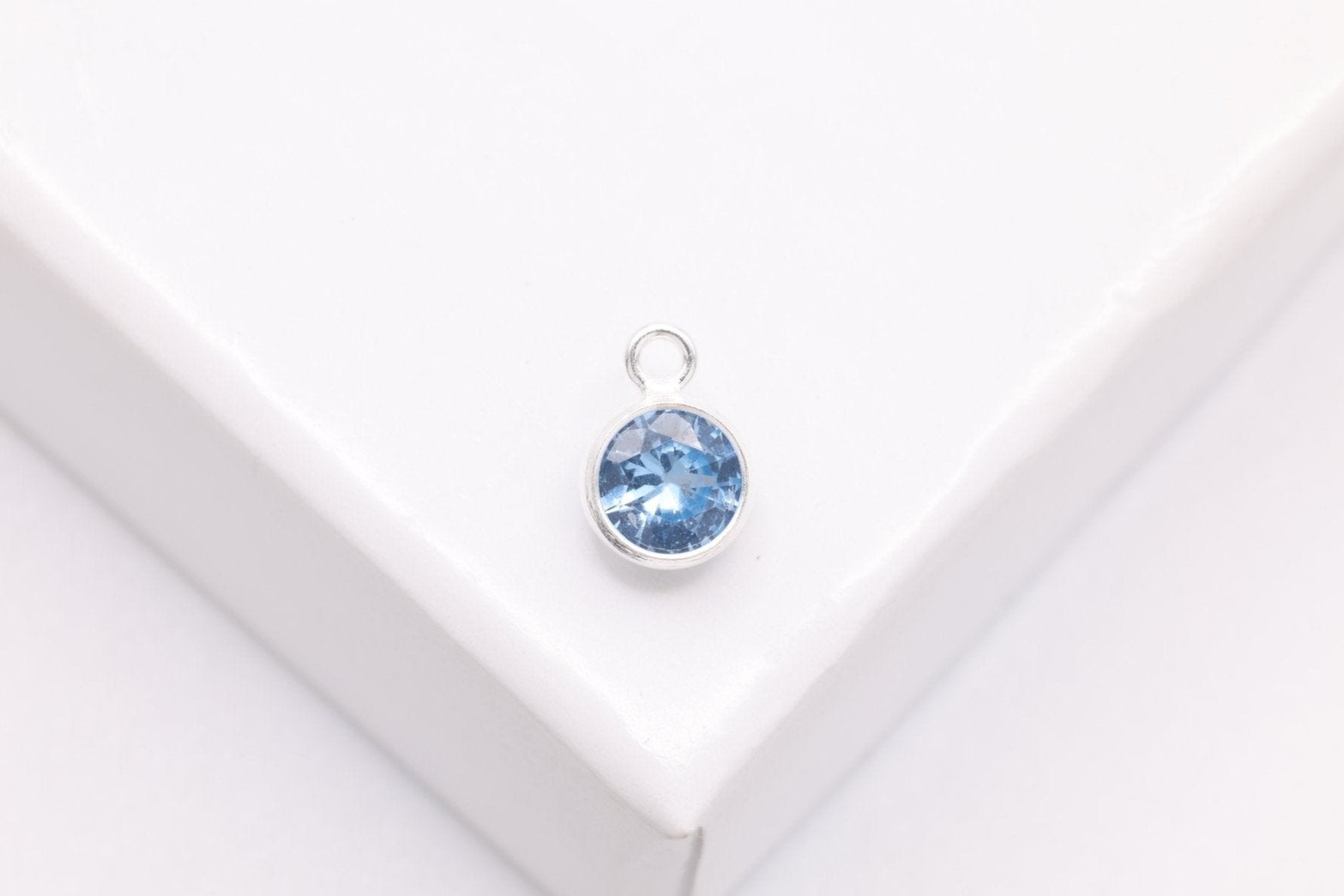 Aquamarine CZ Drop Charm, March Birthstone, Sterling Silver, 6mm x 4mm, Wholesale Bulk DIY Wholesale Jewelry Making Charm - HarperCrown