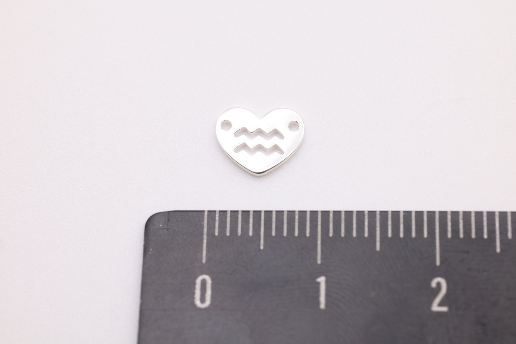 Aquarius Zodiac Heart Connector Charm, 925 Sterling Silver, 6mm x 6mm, Bulk Wholesale Jewelry Making Charm - HarperCrown