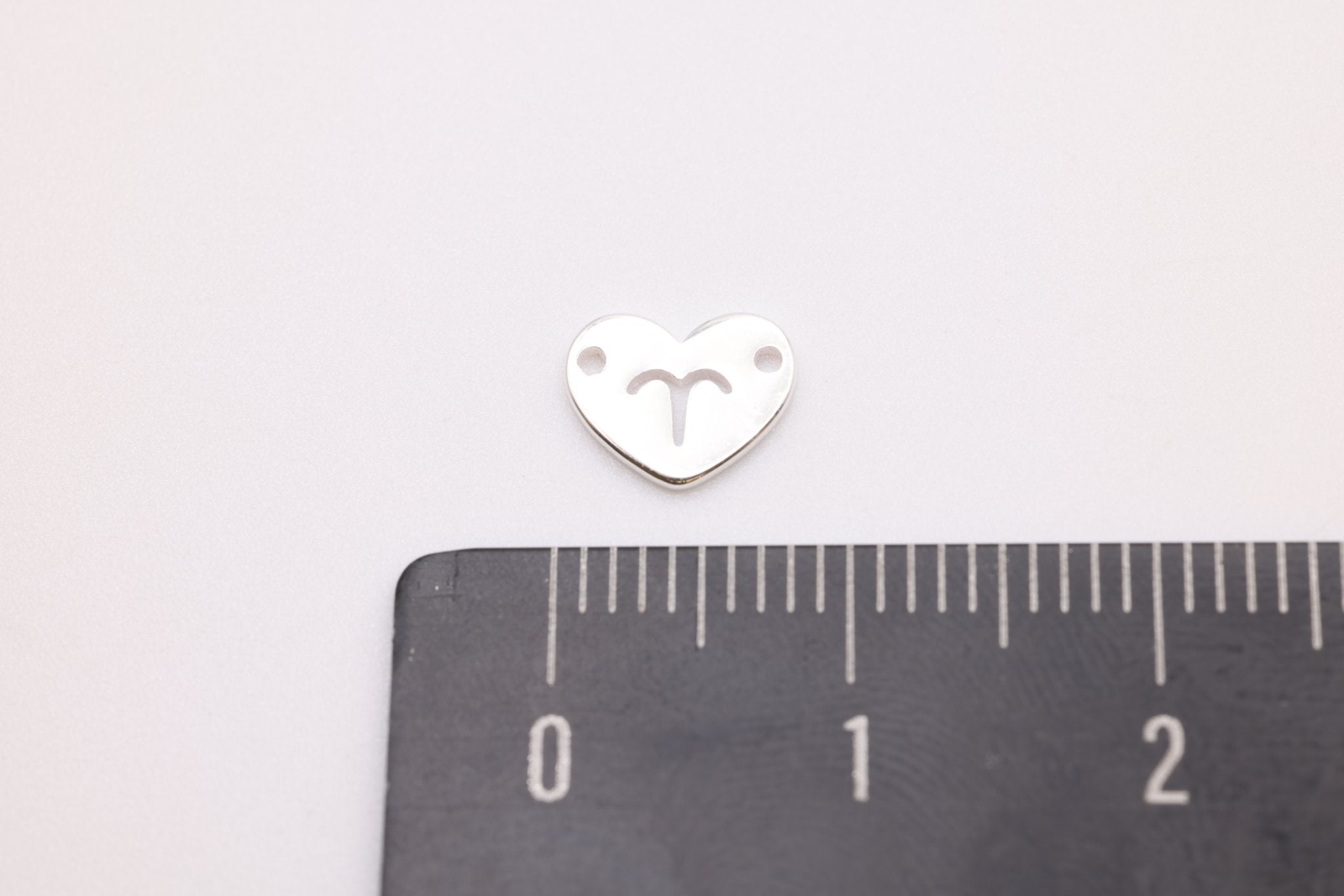 Aries Zodiac Heart Connector Charm, 925 Sterling Silver, 6mm x 6mm, Bulk Wholesale Jewelry Making Charm - HarperCrown