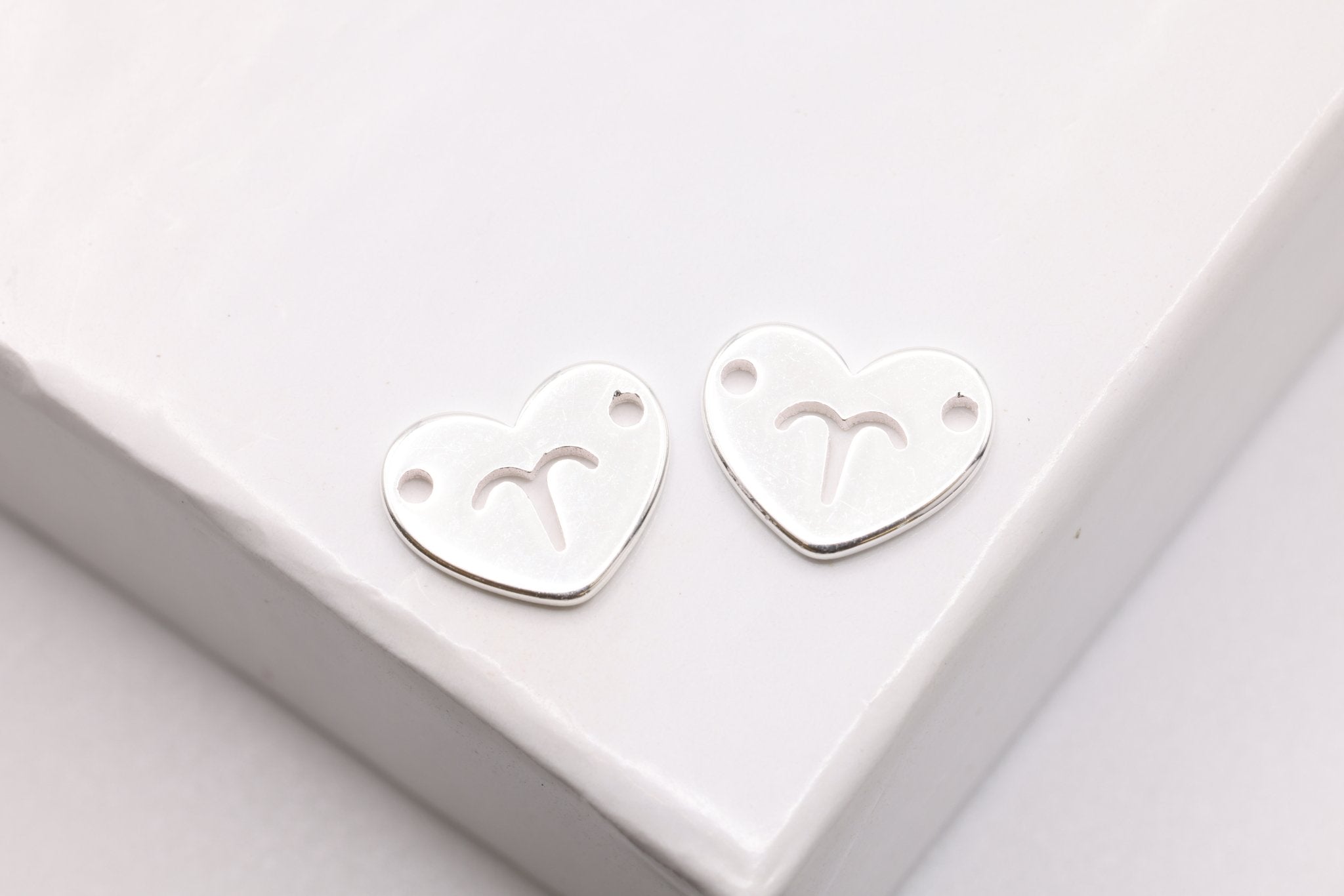 Aries Zodiac Heart Connector Charm, 925 Sterling Silver, 6mm x 6mm, Bulk Wholesale Jewelry Making Charm - HarperCrown