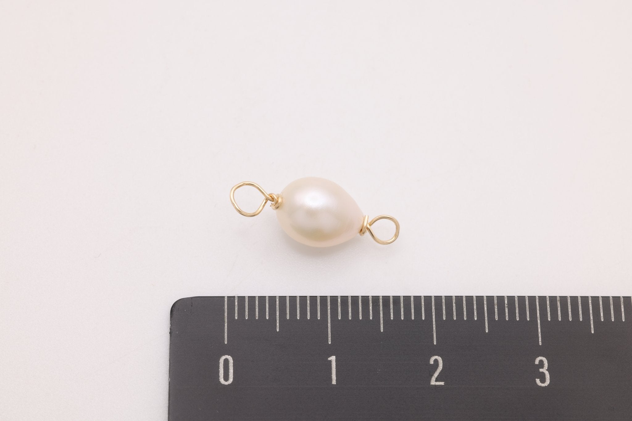 Baroque Freshwater Pearl Connector Charm, Gold - Filled, 17mm x 6mm, Wire Wrapped Pearl, Bulk DIY Wholesale Jewelry Making Charm - HarperCrown