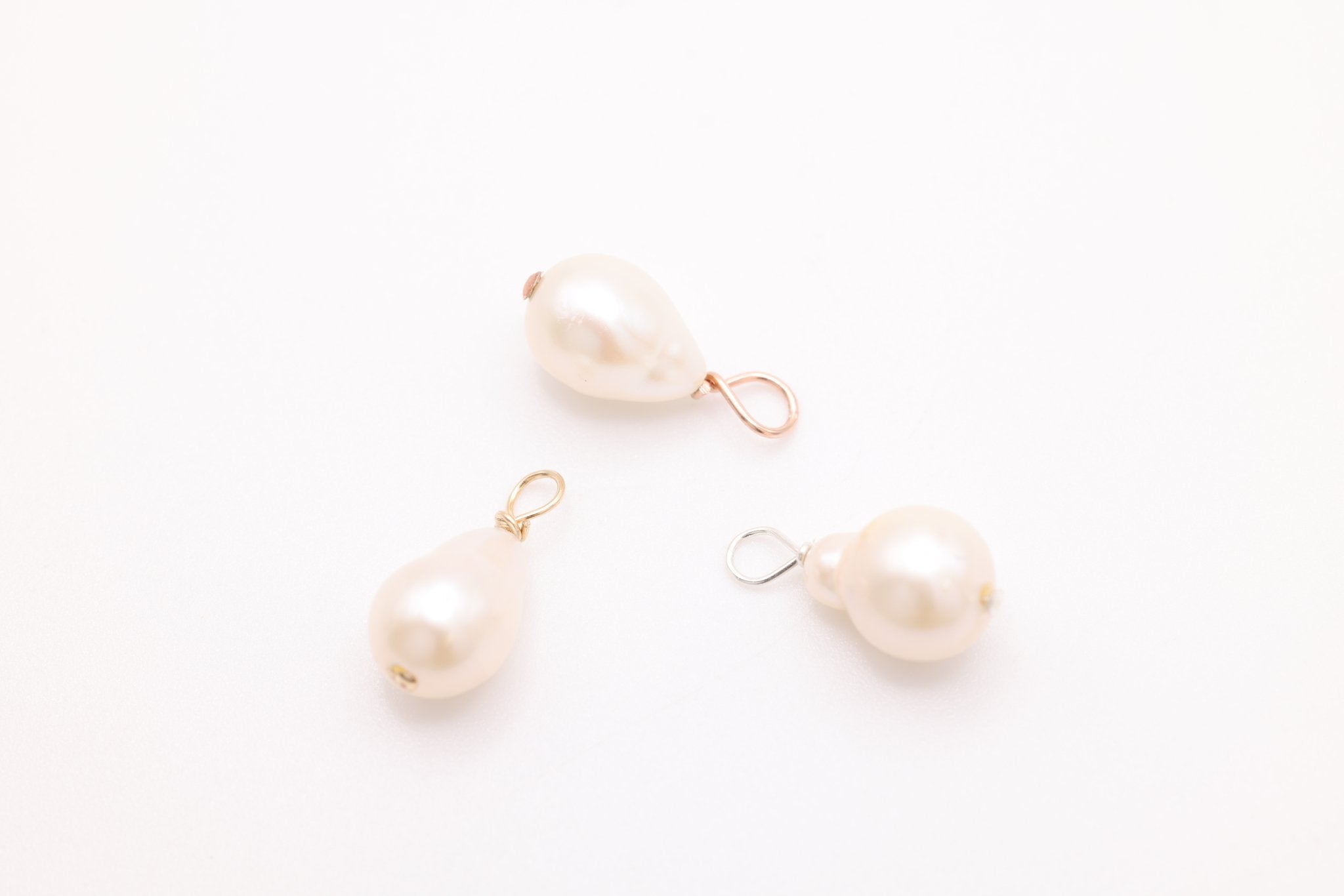 Baroque Pearl Drop Charm, Gold - Filled, 9mm x 6mm, Wire Wrapped Pear Shaped Pearl, Bulk DIY Wholesale Jewelry Making Charm - HarperCrown