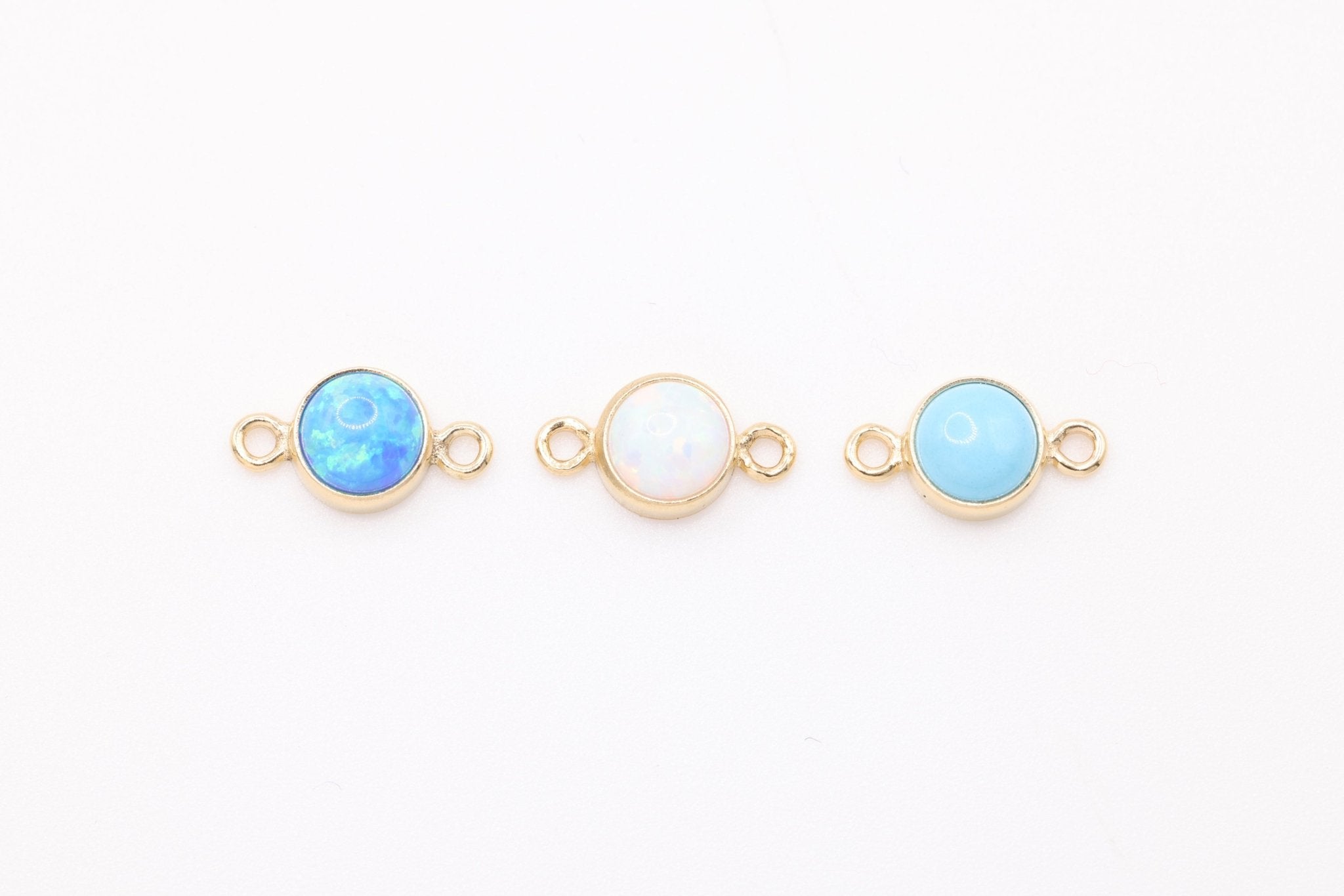 Blue White Bello Opal Connector Charm, 14/20 Gold - Filled Opal, 4mm, Imitation Turquoise Opal Bezel Rim Link Charm Permanent Jewelry - HarperCrown