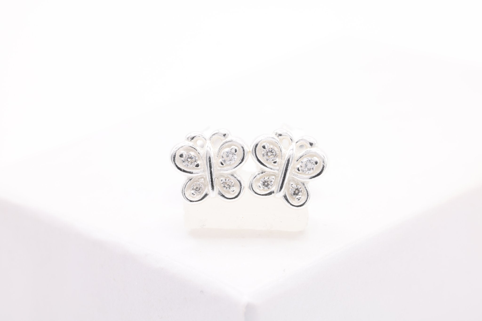 Butterfly CZ Stud Earrings, 1 pair Sterling Silver, 6mm x 5mm, Minimalist Delicate, Wholesale Jewelry Earrings - HarperCrown