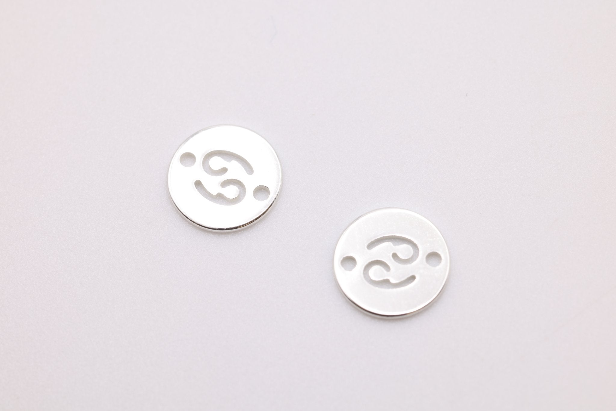 Cancer Zodiac Connector Charm, 925 Sterling Silver, 6mm x 6mm, Bulk Wholesale Jewelry Making Charm - HarperCrown