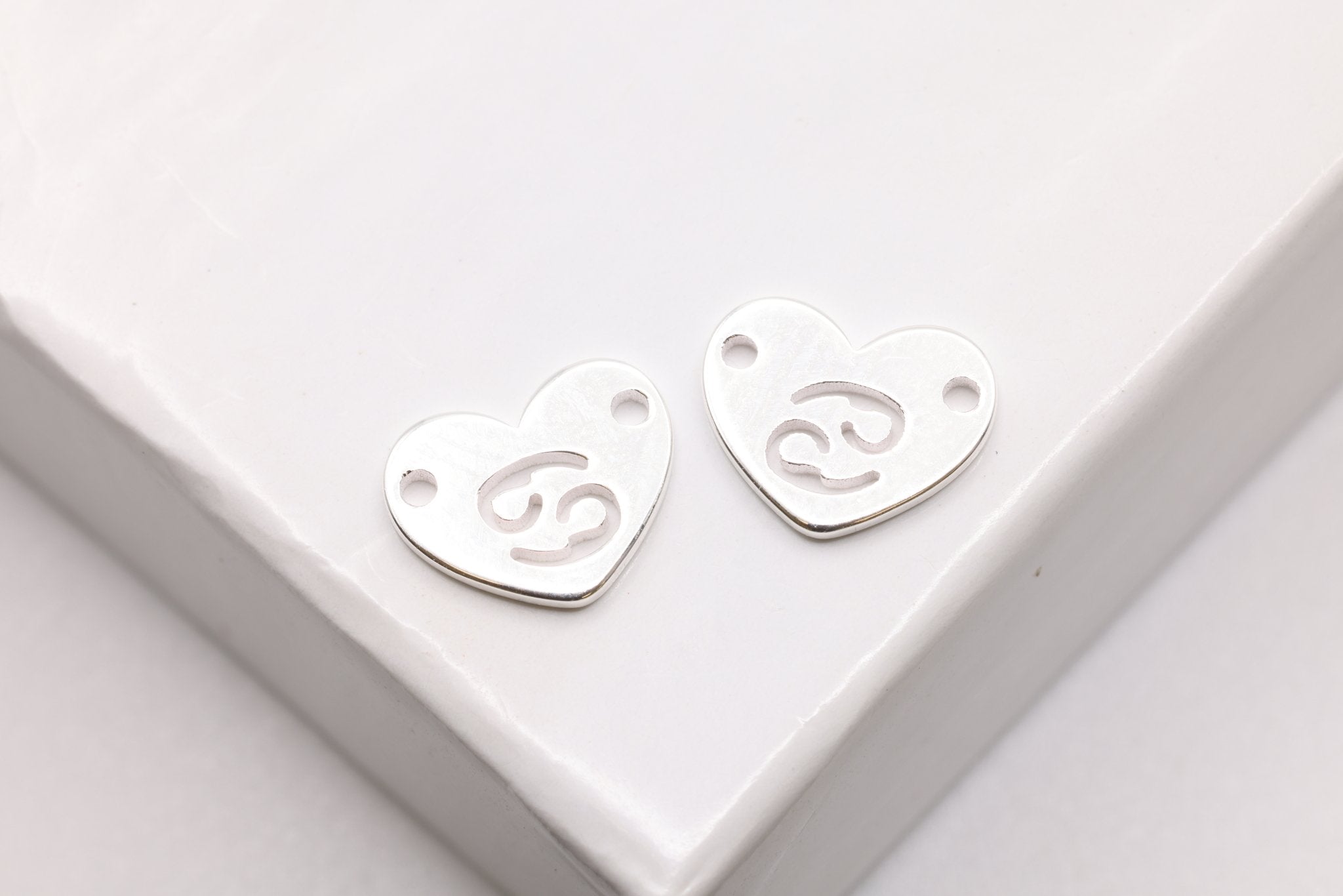 Cancer Zodiac Heart Connector Charm, 925 Sterling Silver, 6mm x 6mm, Bulk Wholesale Jewelry Making Charm - HarperCrown