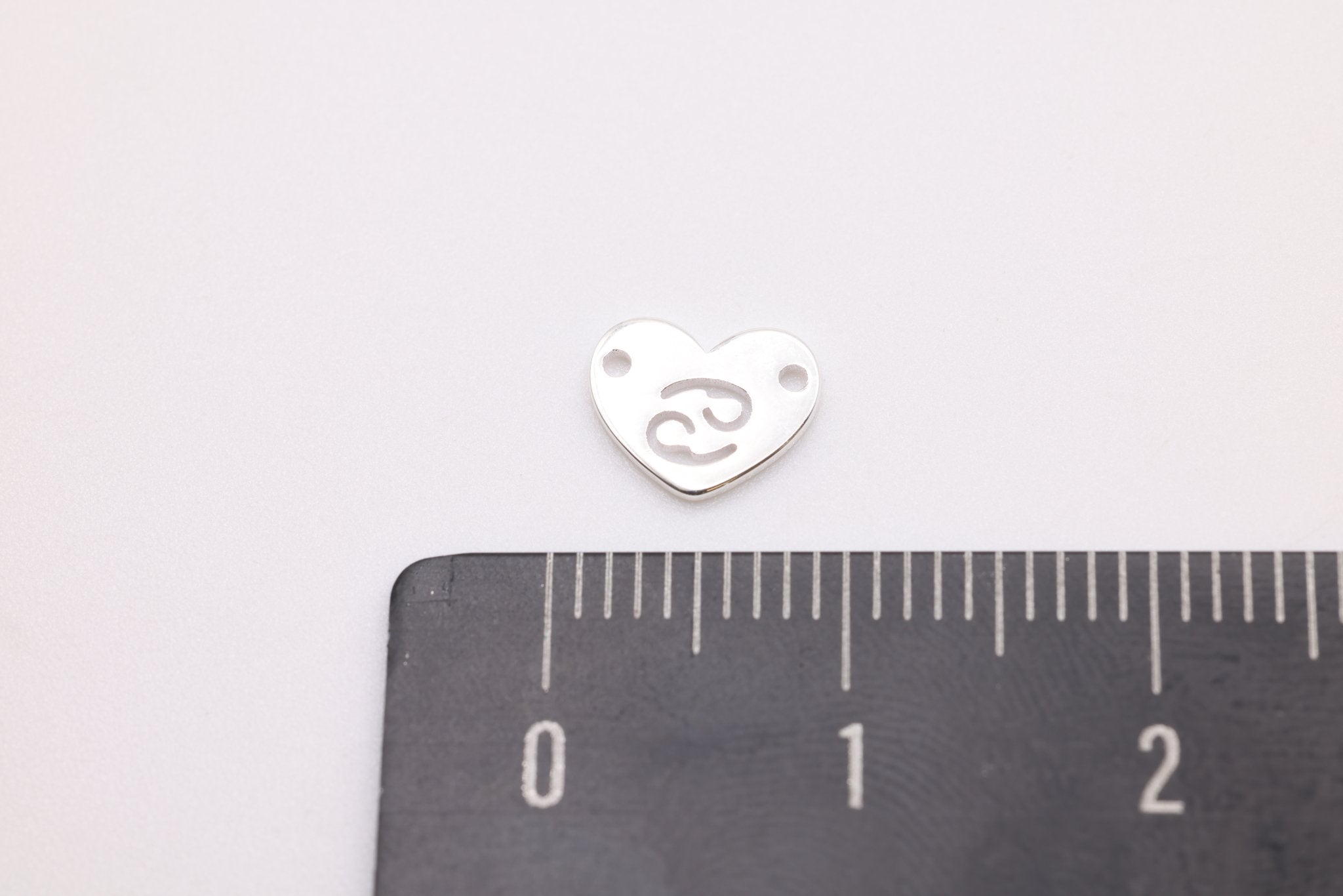 Cancer Zodiac Heart Connector Charm, 925 Sterling Silver, 6mm x 6mm, Bulk Wholesale Jewelry Making Charm - HarperCrown