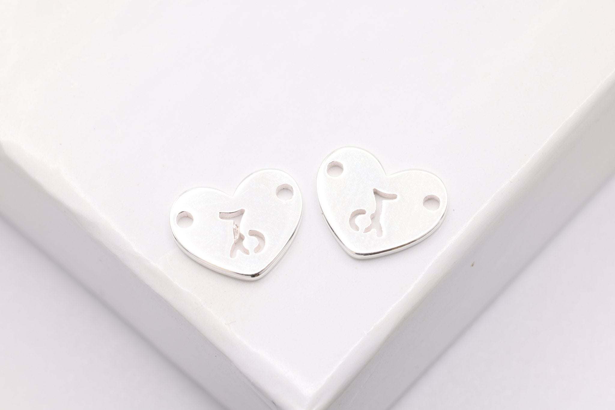 Capricorn Zodiac Heart Connector Charm, 925 Sterling Silver, 6mm x 6mm, Bulk Wholesale Jewelry Making Charm - HarperCrown