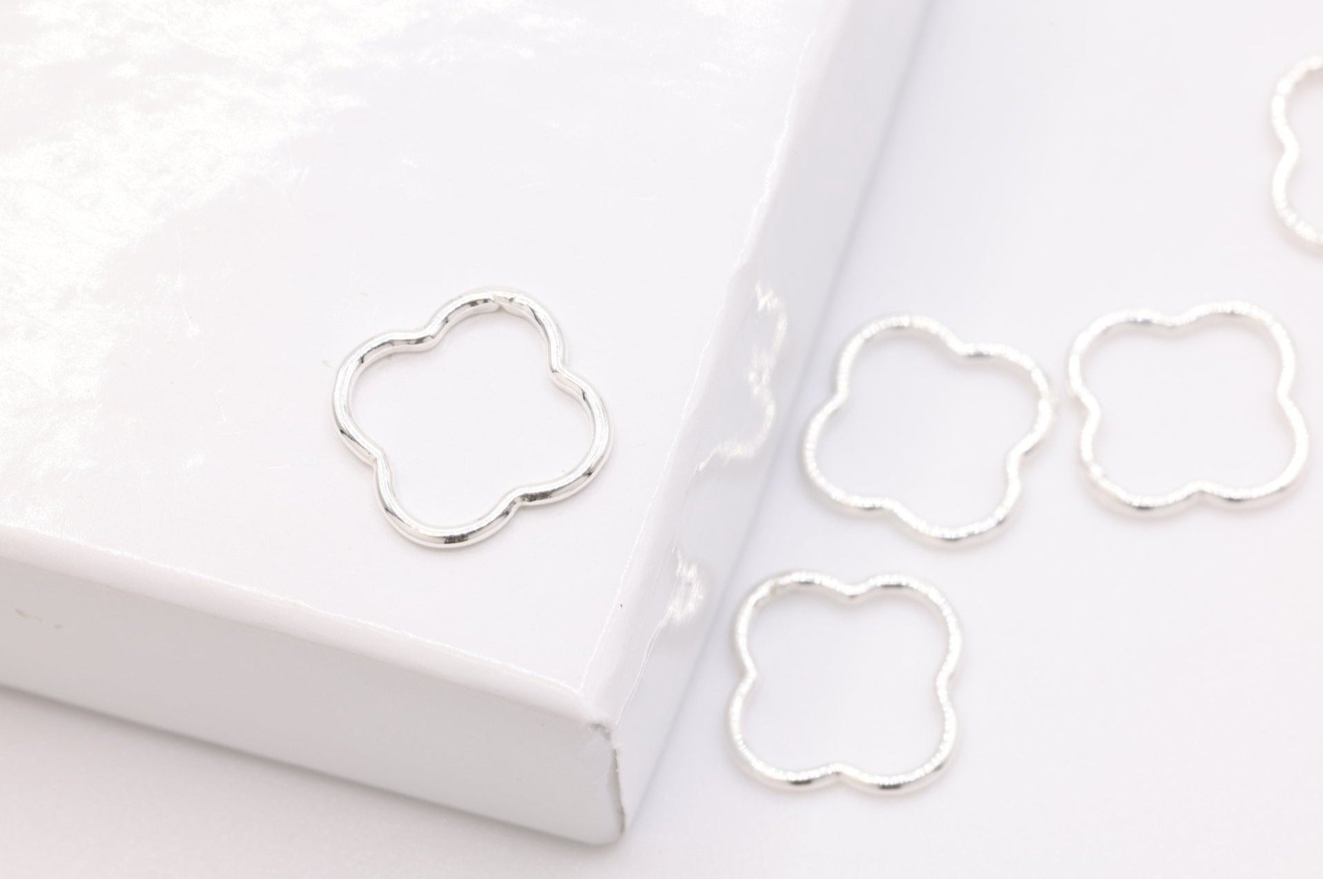 Clover Quatrefoil Jump Ring Charm, 925 Sterling Silver, 8mm x 8mm Permanent Bulk Jewelry Making Charms - HarperCrown