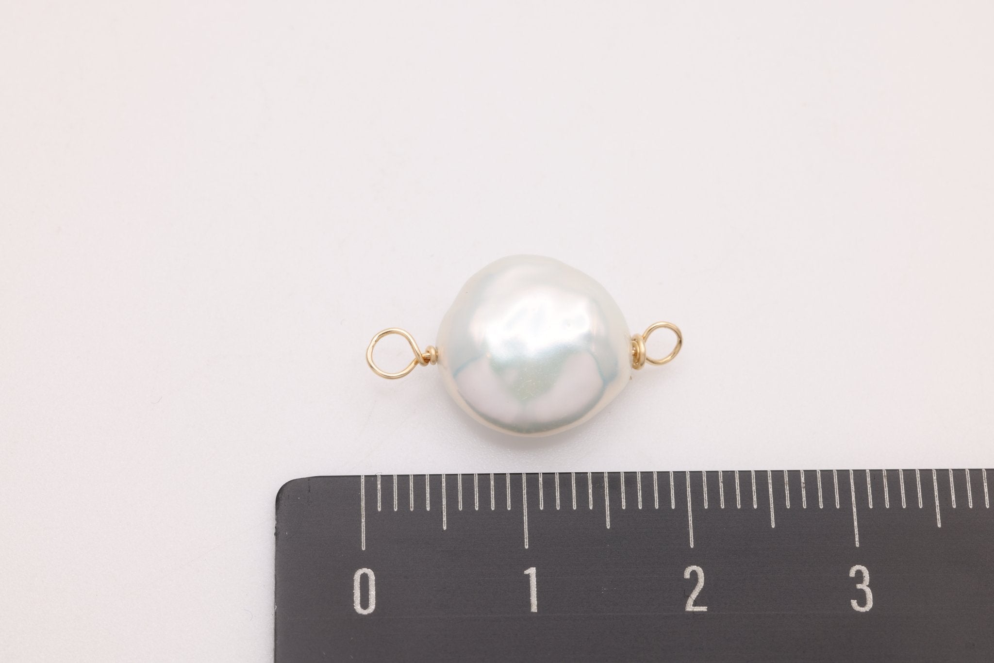 Coin Freshwater Pearl Connector Charm, Gold - Filled, 19mm x 11mm, Wire Wrapped Pearl, Bulk DIY Wholesale Jewelry Making Charm - HarperCrown