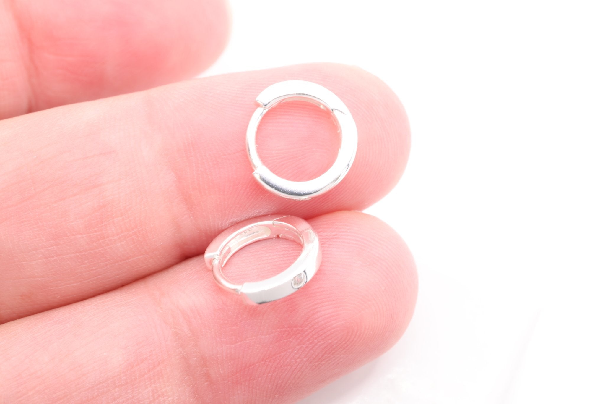 CZ Huggie Hoop Earrings, 1 pair Sterling Silver, 10mm, Wholesale Jewelry Earrings - HarperCrown