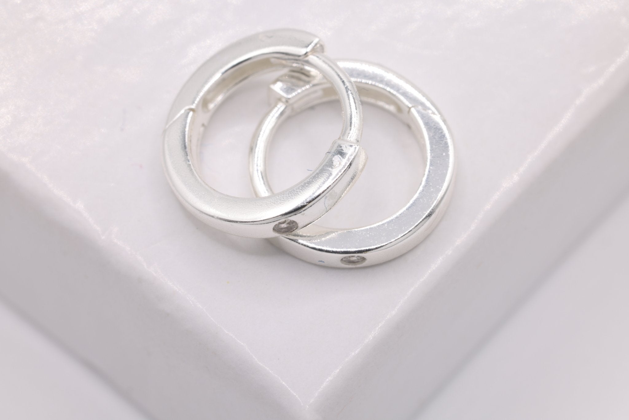 CZ Huggie Hoop Earrings, 1 pair Sterling Silver, 10mm, Wholesale Jewelry Earrings - HarperCrown