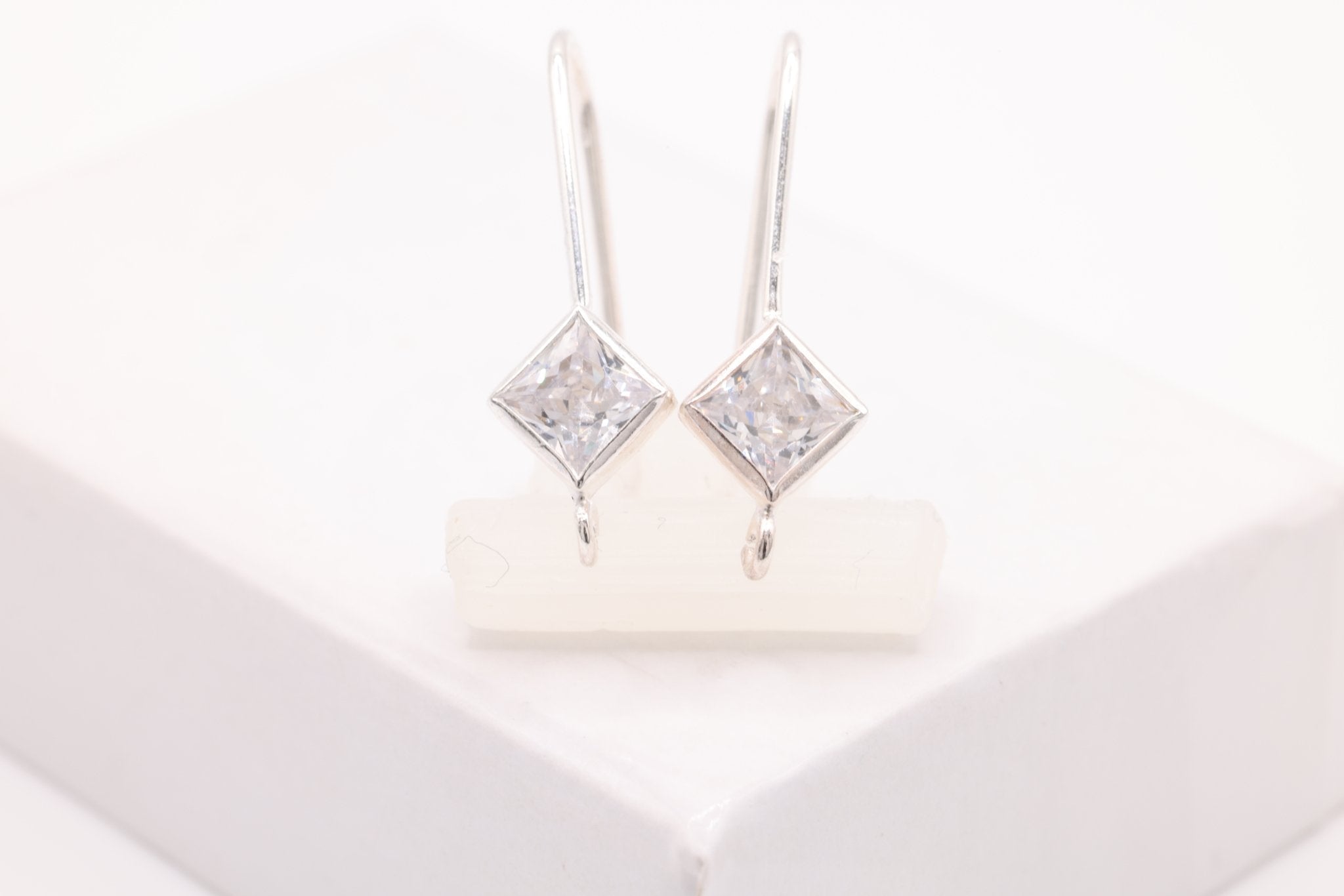 Diamond CZ Hook Ear Wire Earrings, 6mm, Sterling Silver - HarperCrown