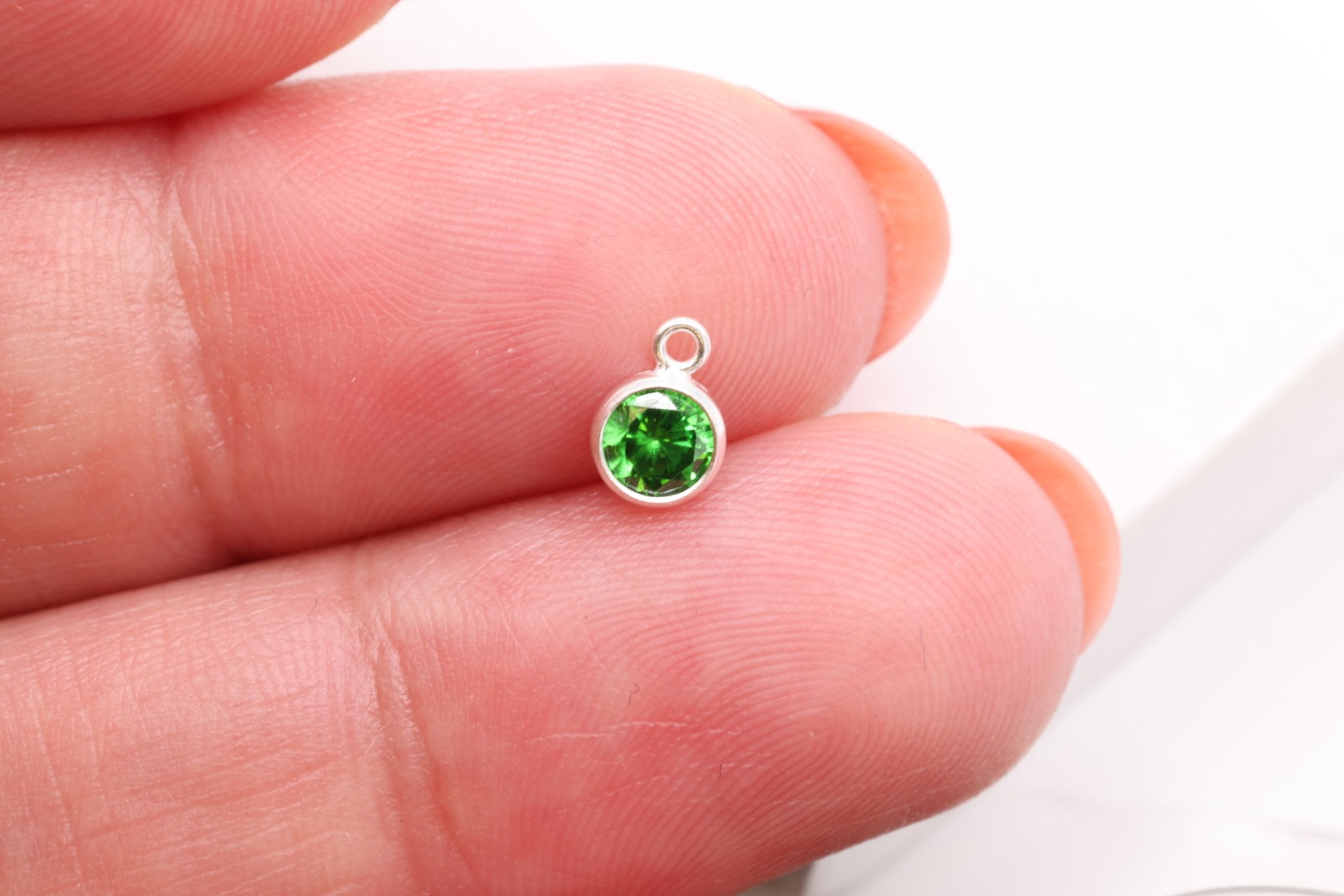 Emerald CZ Drop Charm, May Birthstone, Sterling Silver, 6mm x 4mm, Wholesale Bulk DIY Wholesale Jewelry Making Charm - HarperCrown