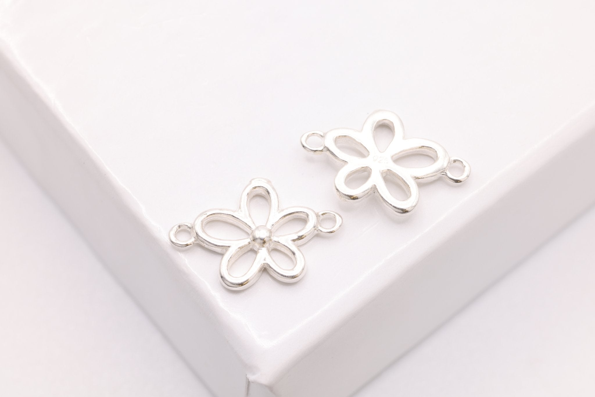 Flower Connector Charm, 925 Sterling Silver, 10mm x 7mm, Daisy Flower Cutout, Wholesale Bulk DIY Jewelry Making Charms - HarperCrown