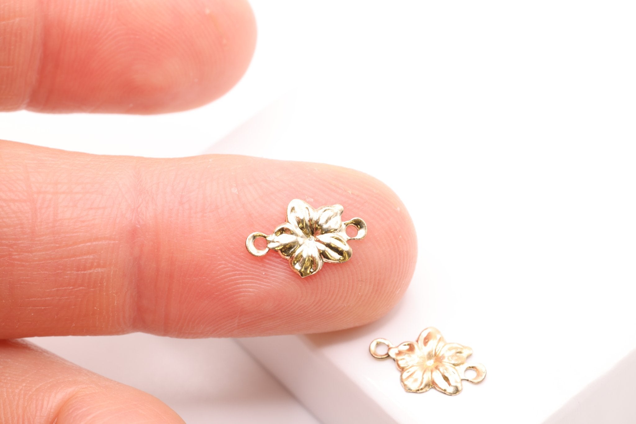 Flower Connector Charm, Gold - Filled, 11mm x 7mm, Small Hawaiian Plumeria Flower Charm, Bulk DIY Wholesale Jewelry Making Charm - HarperCrown