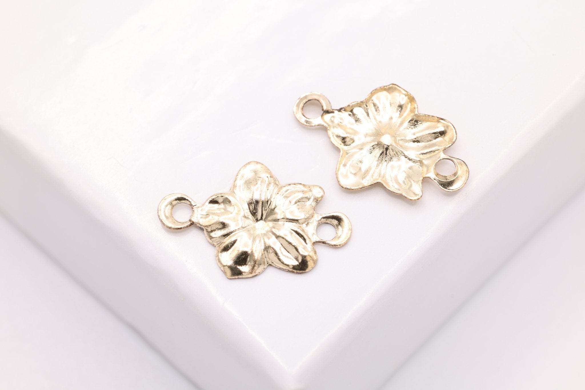 Flower Connector Charm, Gold - Filled, 11mm x 7mm, Small Hawaiian Plumeria Flower Charm, Bulk DIY Wholesale Jewelry Making Charm - HarperCrown