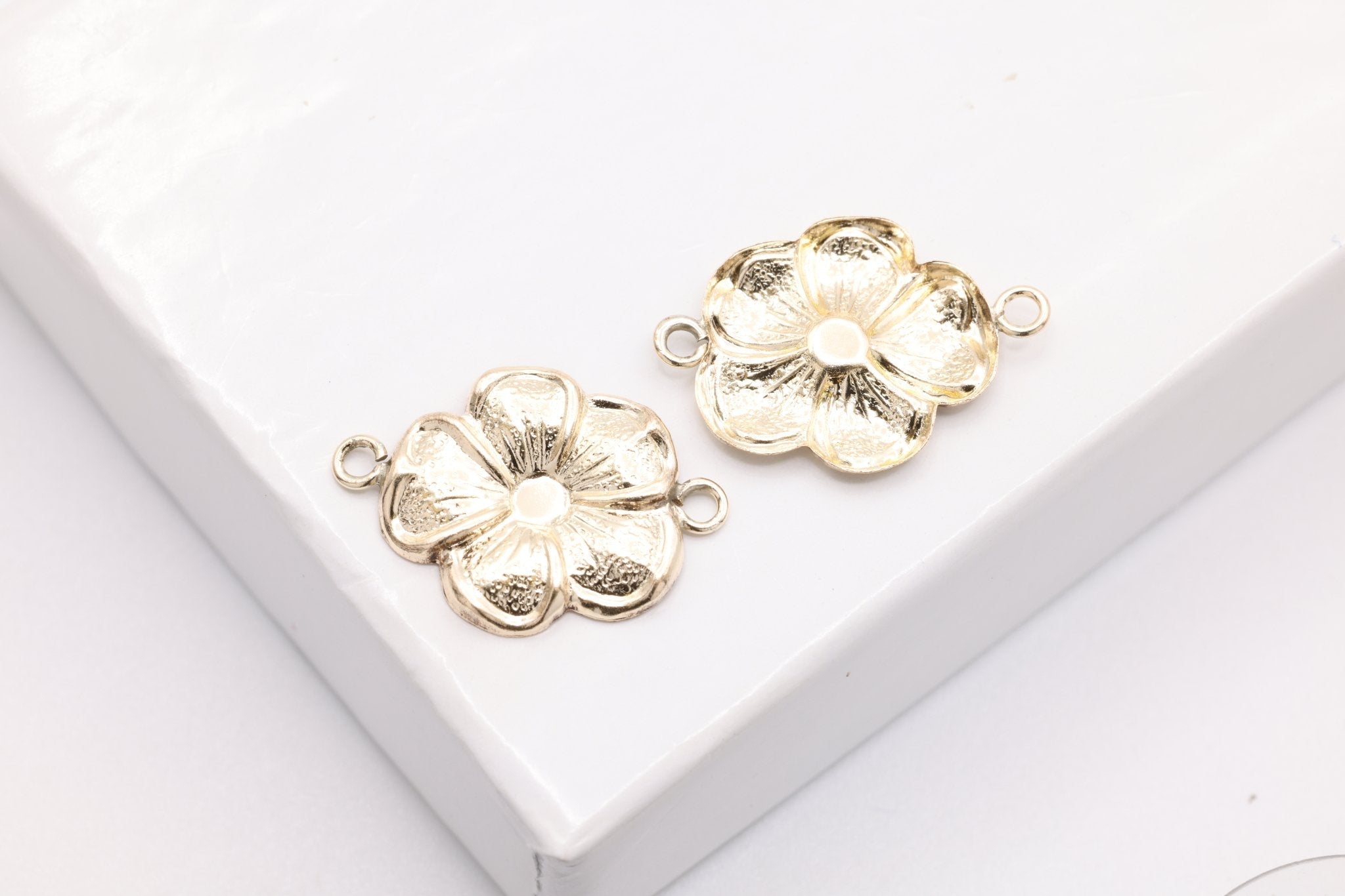 Flower Connector Charm, Gold - Filled, 15mm x 10mm, Small Hawaiian Plumeria Flower Charm, Bulk DIY Wholesale Jewelry Making Charm - HarperCrown