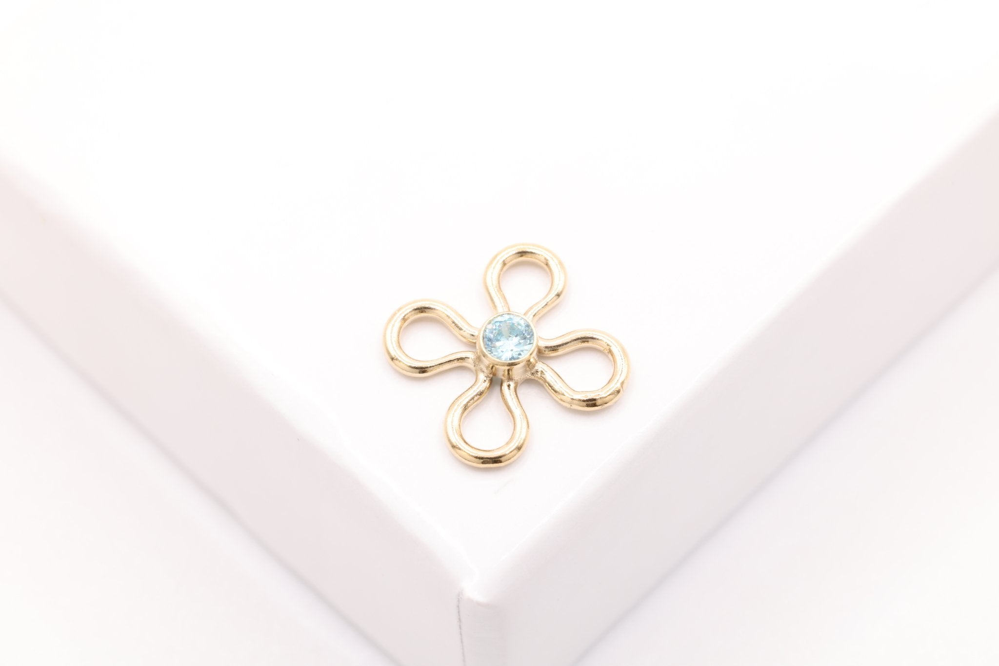 Flower Link, Aquamarine Blue CZ Gold-Filled Wholesale Drop Charm, March Birthstone, Connector Charm - HarperCrown
