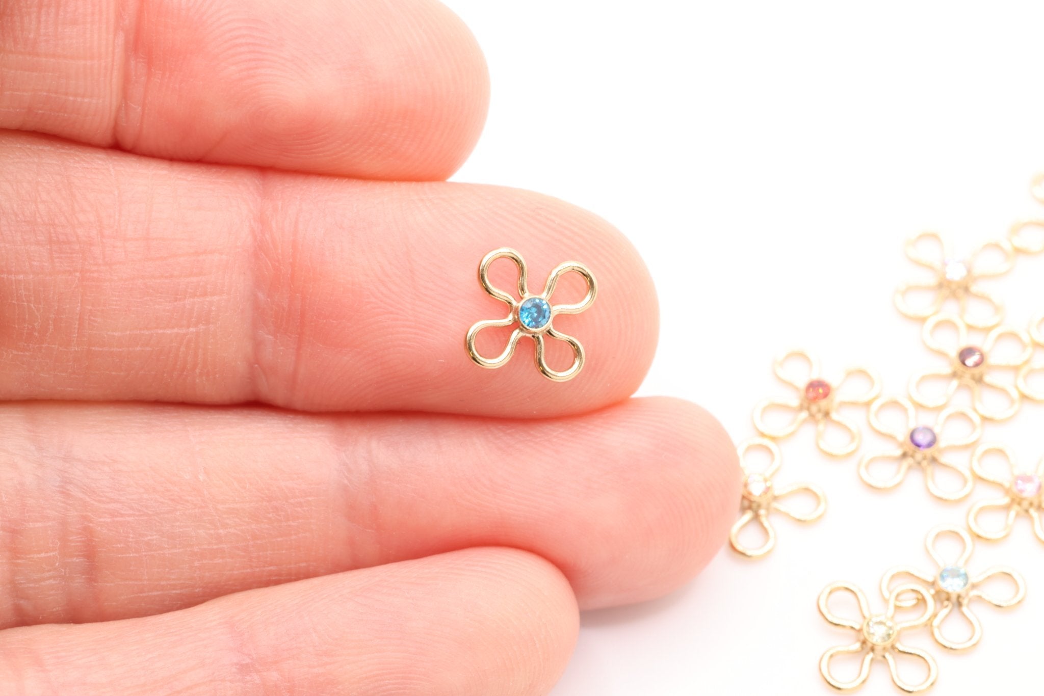 Flower Link, Diamond CZ Gold-Filled Wholesale Drop Charm, April Birthstone, Connector Charm - HarperCrown