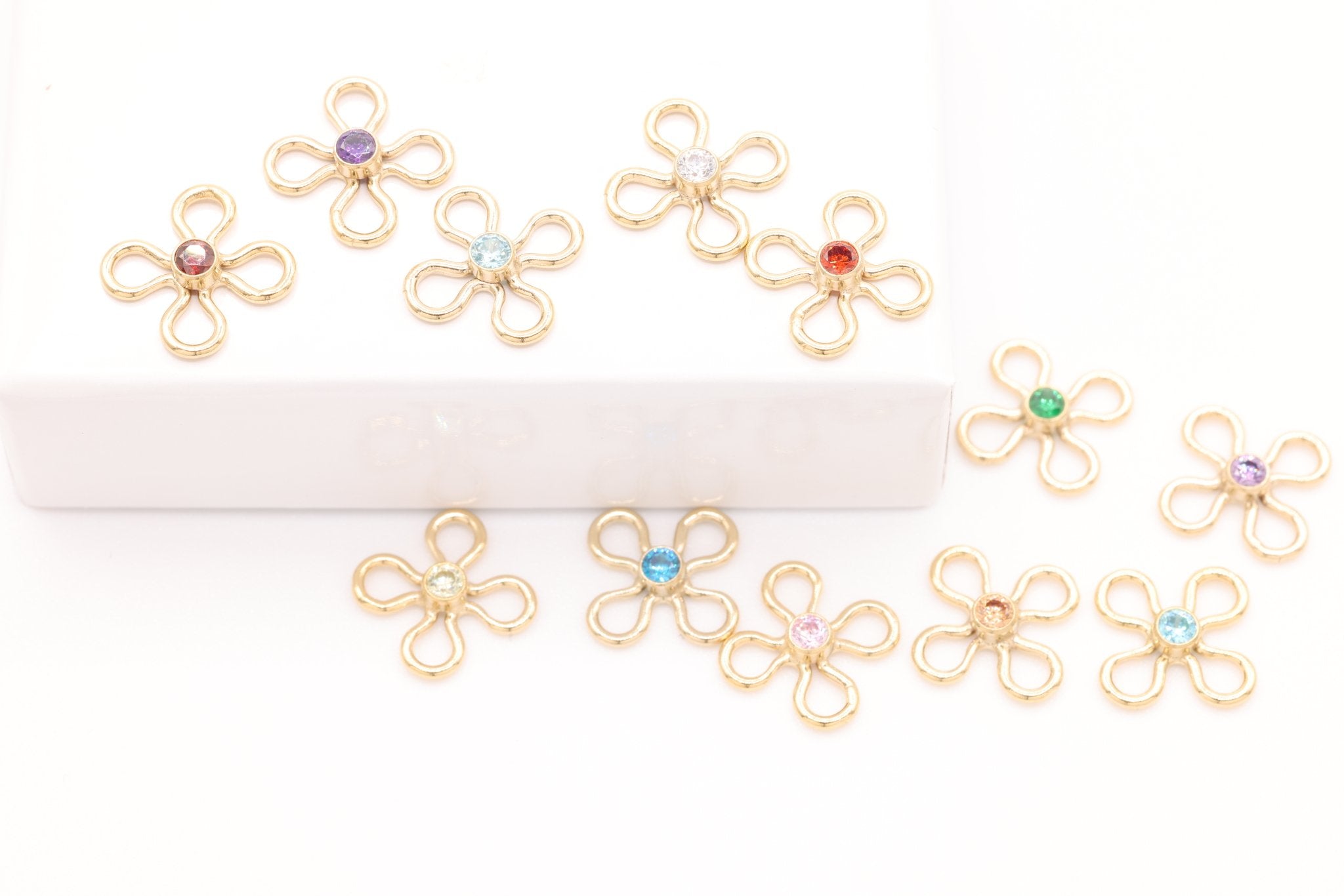 Flower Link, Peridot Yellow CZ Gold-Filled Wholesale Drop Charm, August Birthstone, Connector Charm - HarperCrown