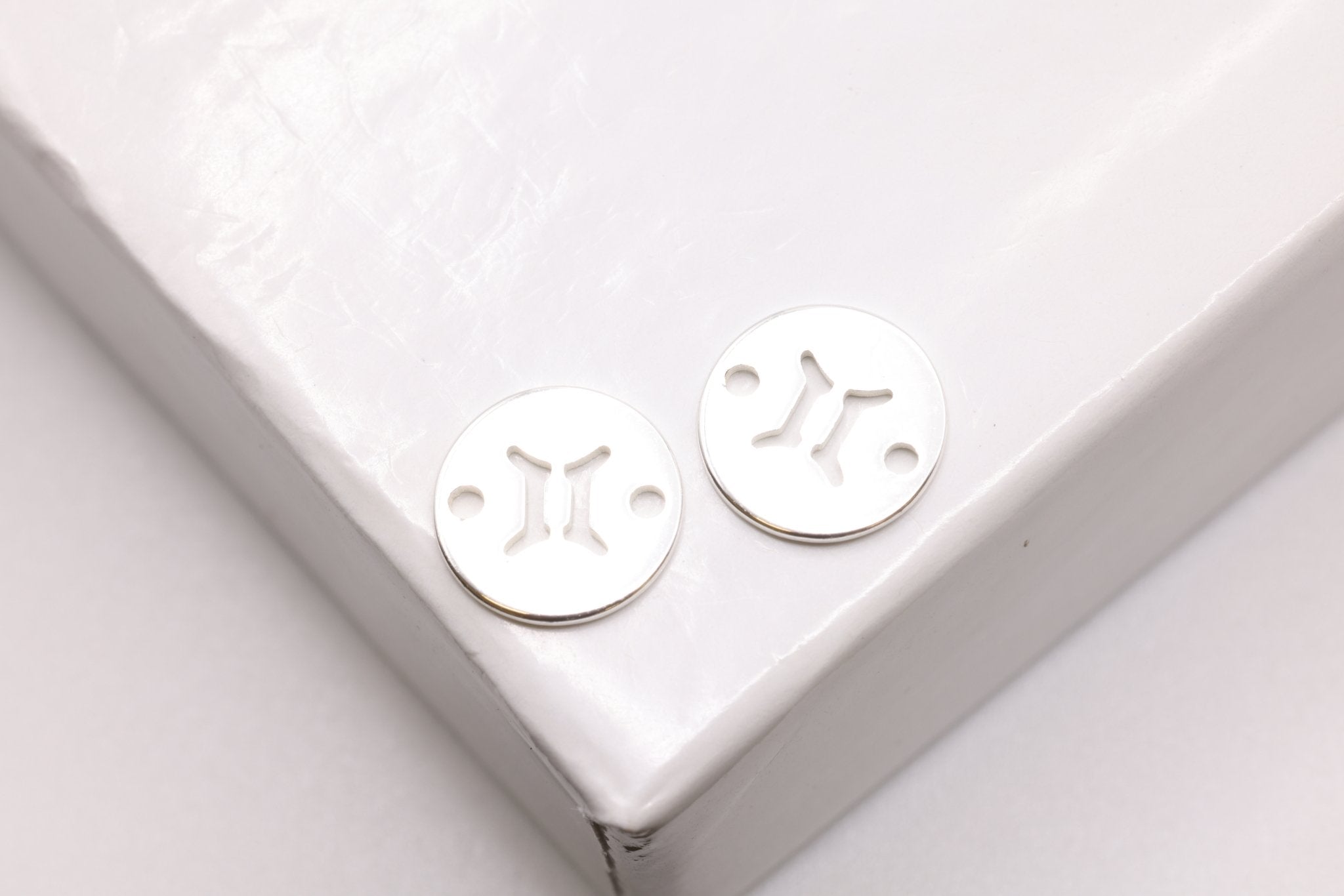 Gemini Zodiac Connector Charm, 925 Sterling Silver, 6mm x 6mm, Bulk Wholesale Jewelry Making Charm - HarperCrown