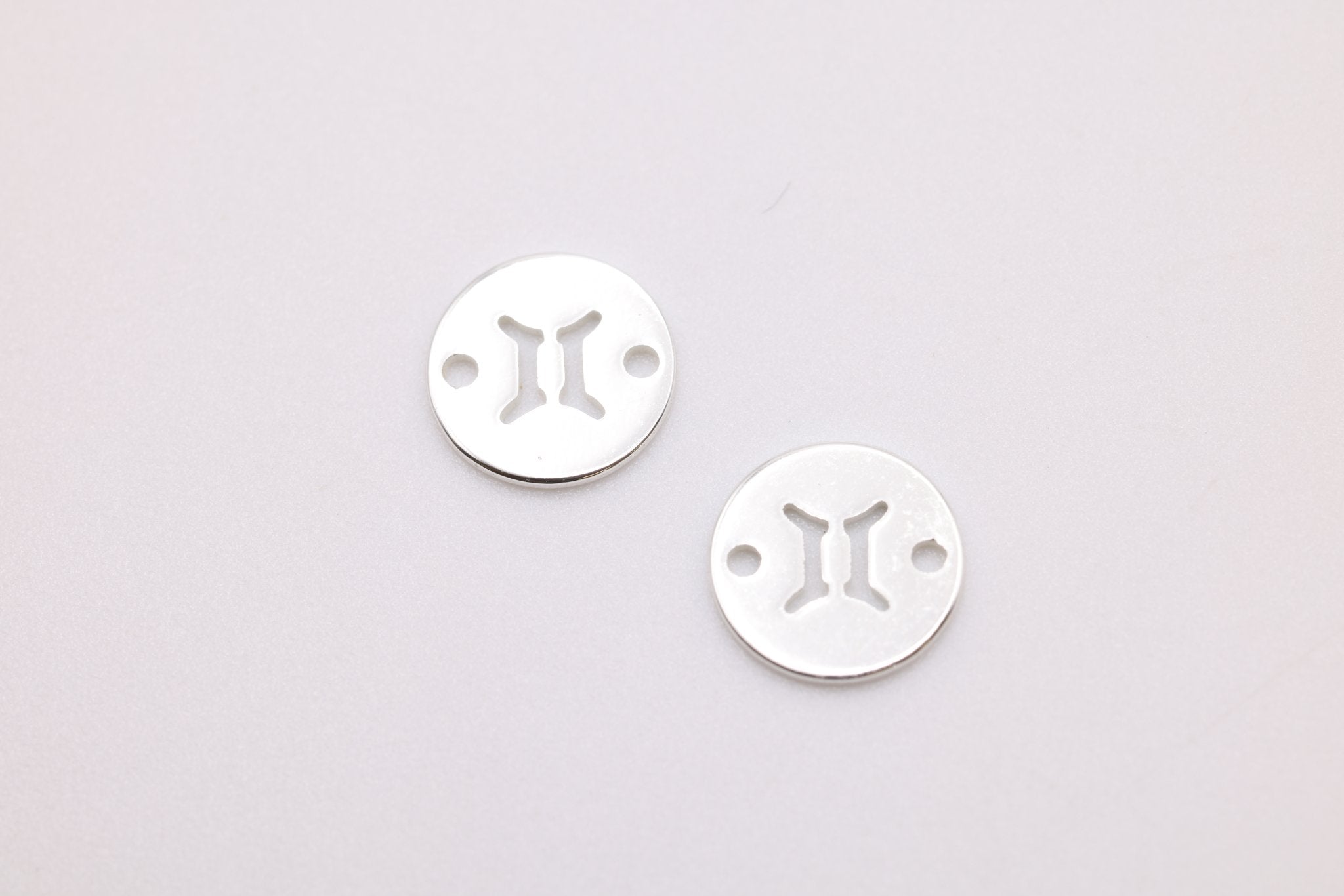 Gemini Zodiac Connector Charm, 925 Sterling Silver, 6mm x 6mm, Bulk Wholesale Jewelry Making Charm - HarperCrown