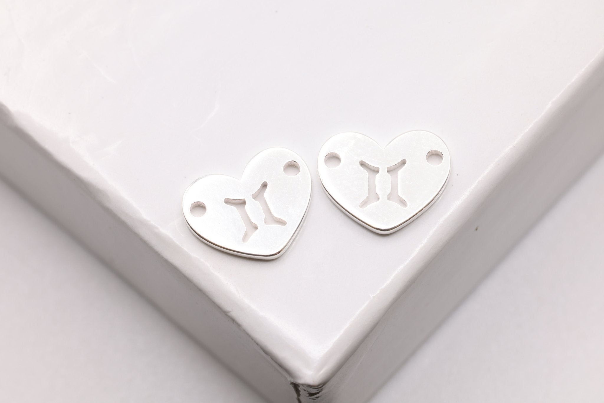 Gemini Zodiac Heart Connector Charm, 925 Sterling Silver, 6mm x 6mm, Bulk Wholesale Jewelry Making Charm - HarperCrown