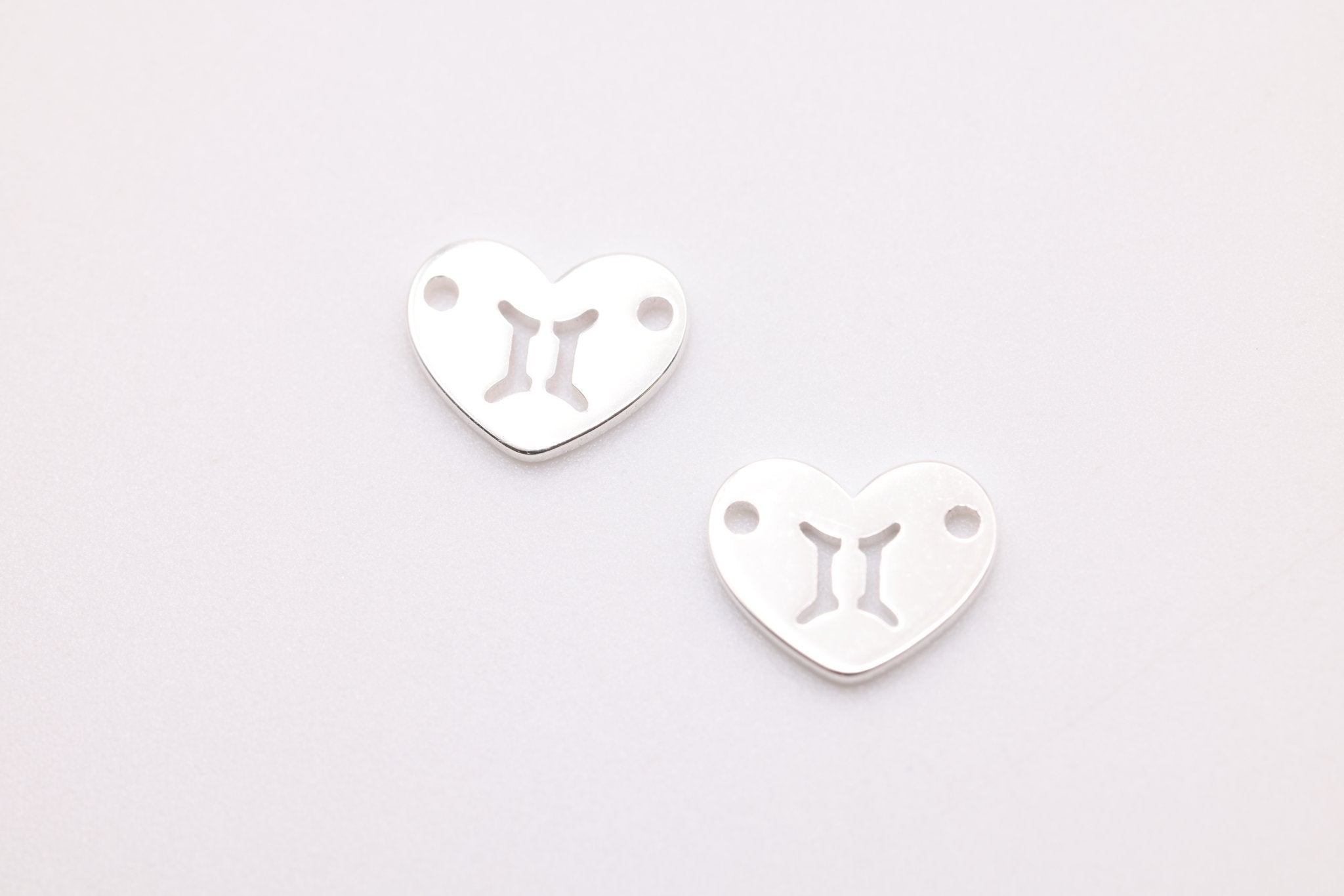 Gemini Zodiac Heart Connector Charm, 925 Sterling Silver, 6mm x 6mm, Bulk Wholesale Jewelry Making Charm - HarperCrown