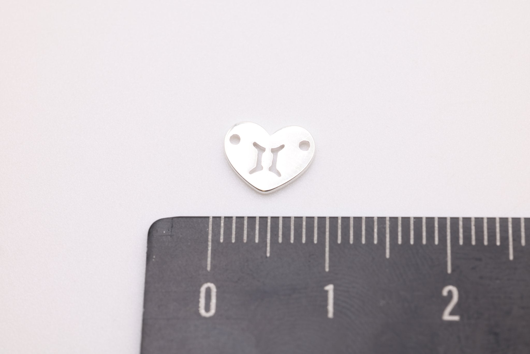 Gemini Zodiac Heart Connector Charm, 925 Sterling Silver, 6mm x 6mm, Bulk Wholesale Jewelry Making Charm - HarperCrown