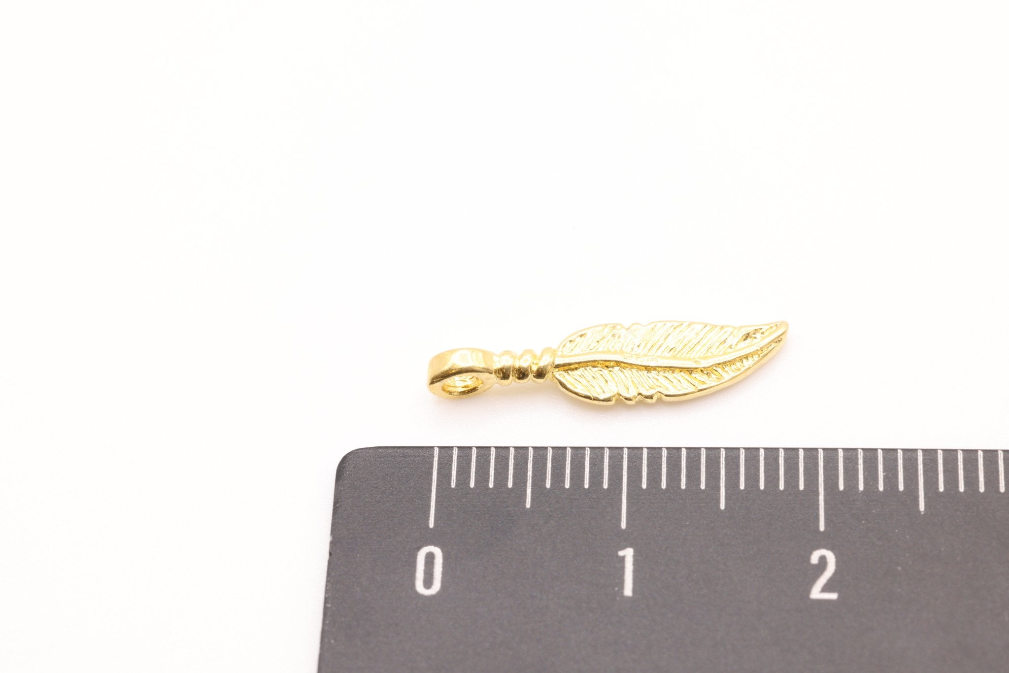 Gold Feather Charm, Solid 14K Gold, Jewelry Making Charm - HarperCrown