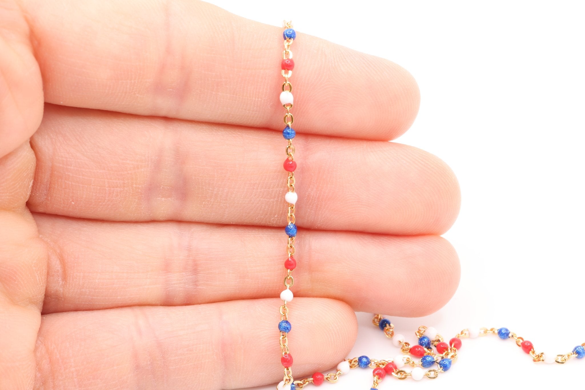 Gold-Filled Enamel Chain, Red, White, and Blue, Patriotic Unfinished Chain Permanent Jewelry - HarperCrown