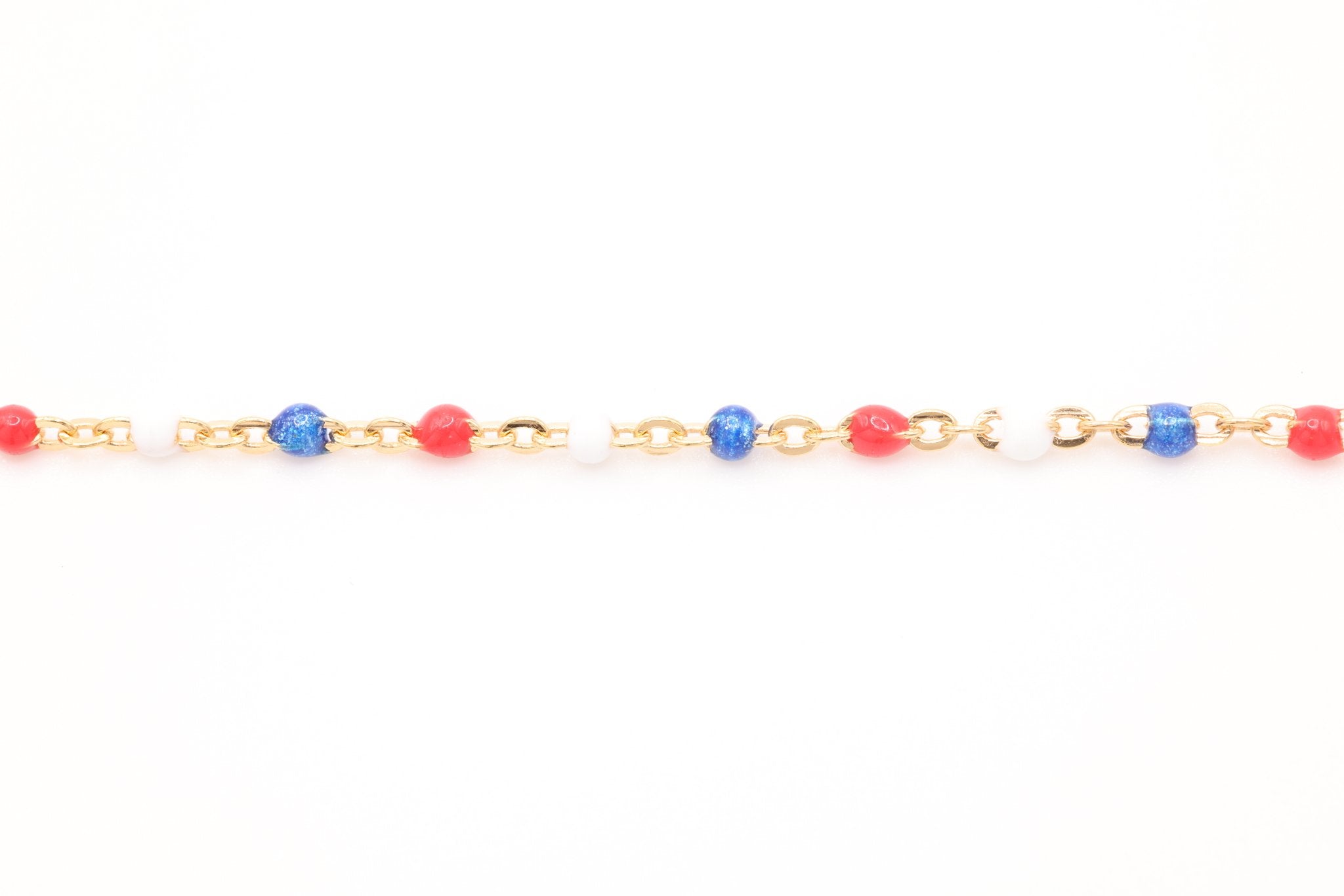 Gold-Filled Enamel Chain, Red, White, and Blue, Patriotic Unfinished Chain Permanent Jewelry - HarperCrown