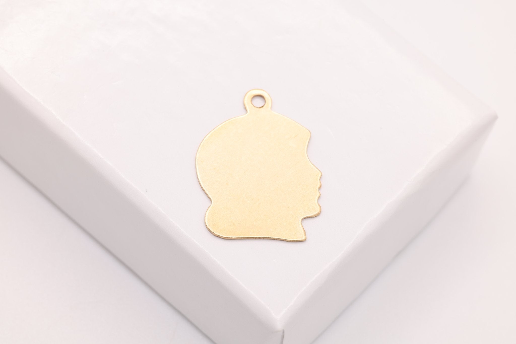 Gold Girl's Head Blank Charm, Gold - Filled, 16mm x 12mm, Stamping and Engravable, Bulk DIY Wholesale Jewelry Making Charm - HarperCrown