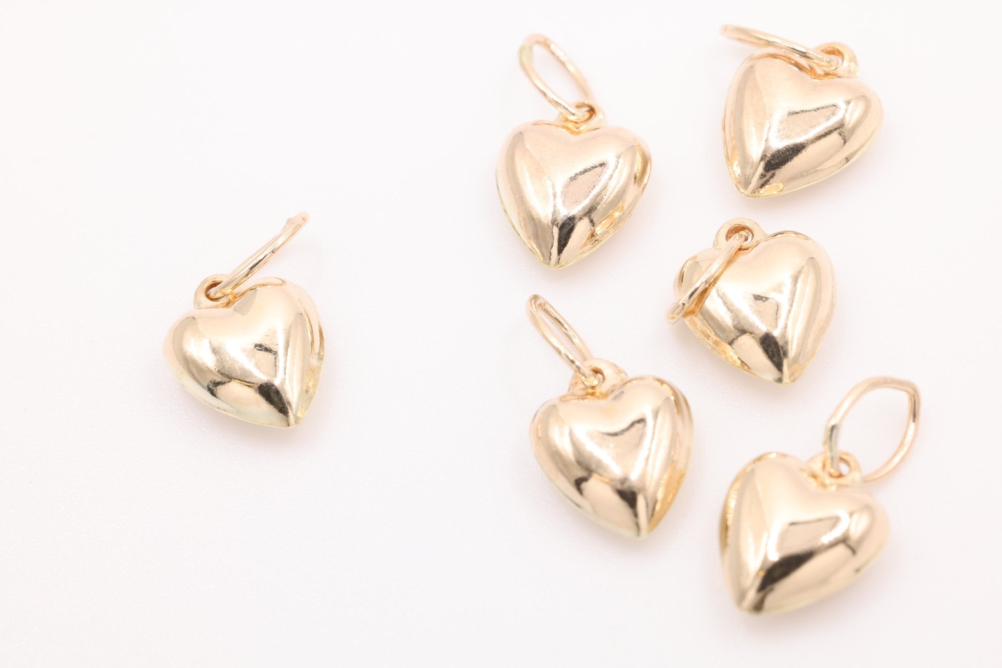 Gold Puffy Heart Charm, 14K Gold-Filled, Small 3D Heart Charm, Jewelry Making Charm - HarperCrown