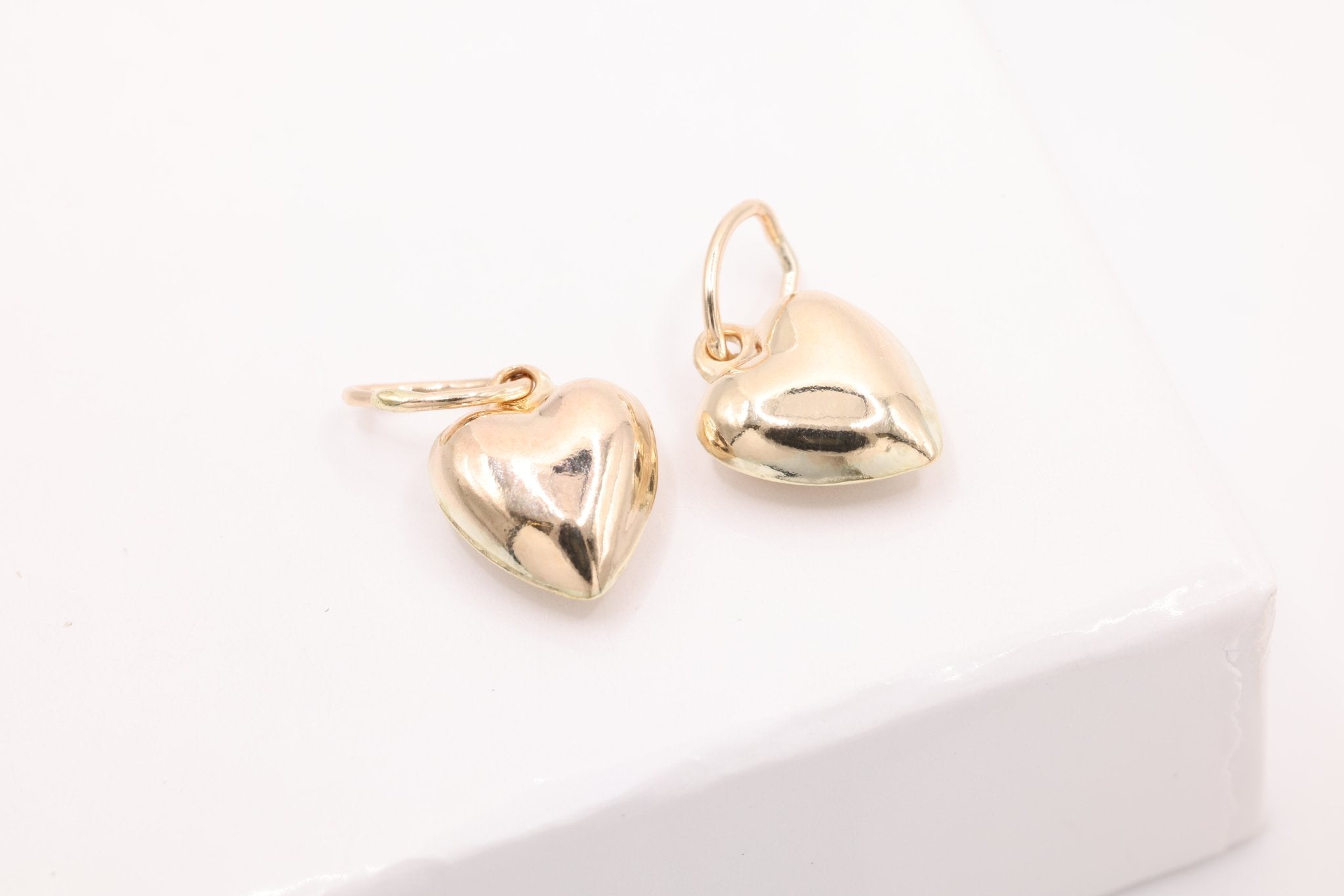Gold Puffy Heart Charm, 14K Gold-Filled, Small 3D Heart Charm, Jewelry Making Charm - HarperCrown