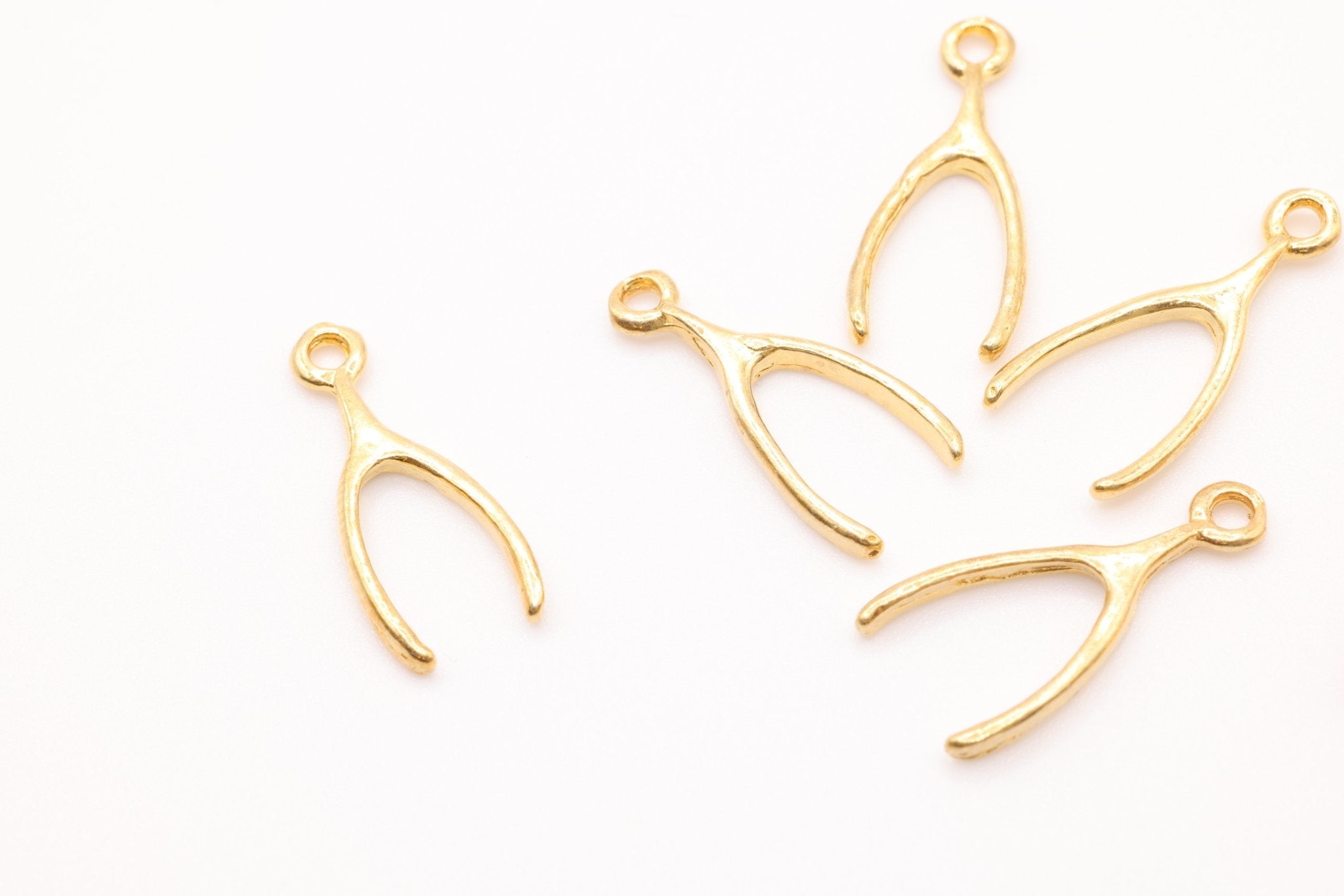 Gold Wishbone Charm, 14K Solid Gold, Luck Charm, Jewelry Making Charm - HarperCrown