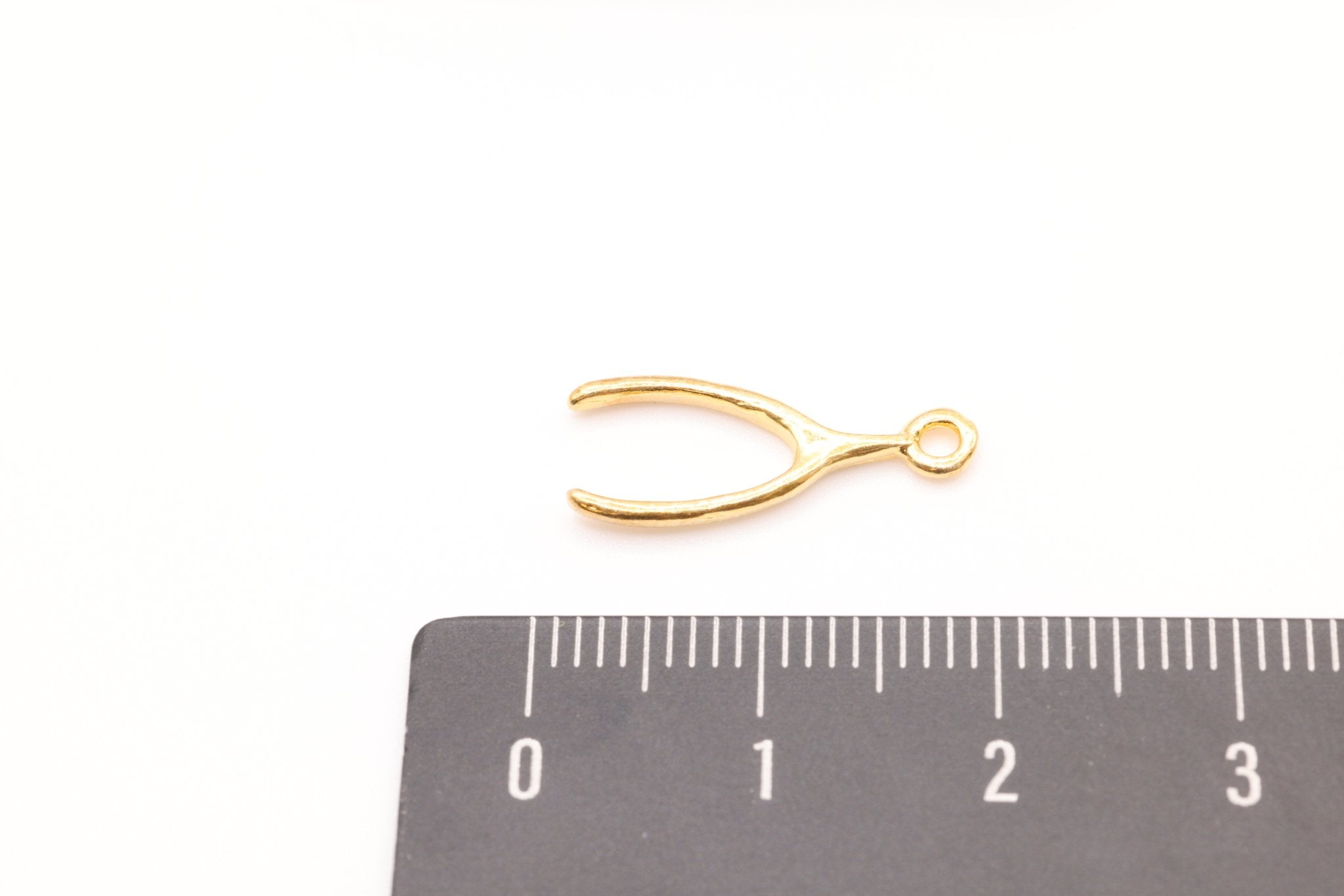 Gold Wishbone Charm, 14K Solid Gold, Luck Charm, Jewelry Making Charm - HarperCrown