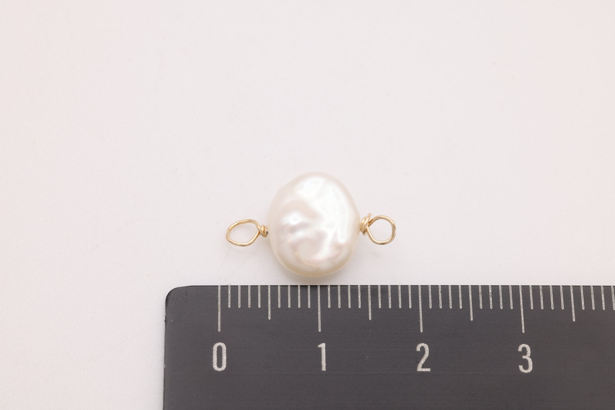 Keshi Freshwater Pearl Connector Charm, Gold - Filled, 16mm x 10mm, Wire Wrapped Pearl, Bulk DIY Wholesale Jewelry Making Charm - HarperCrown