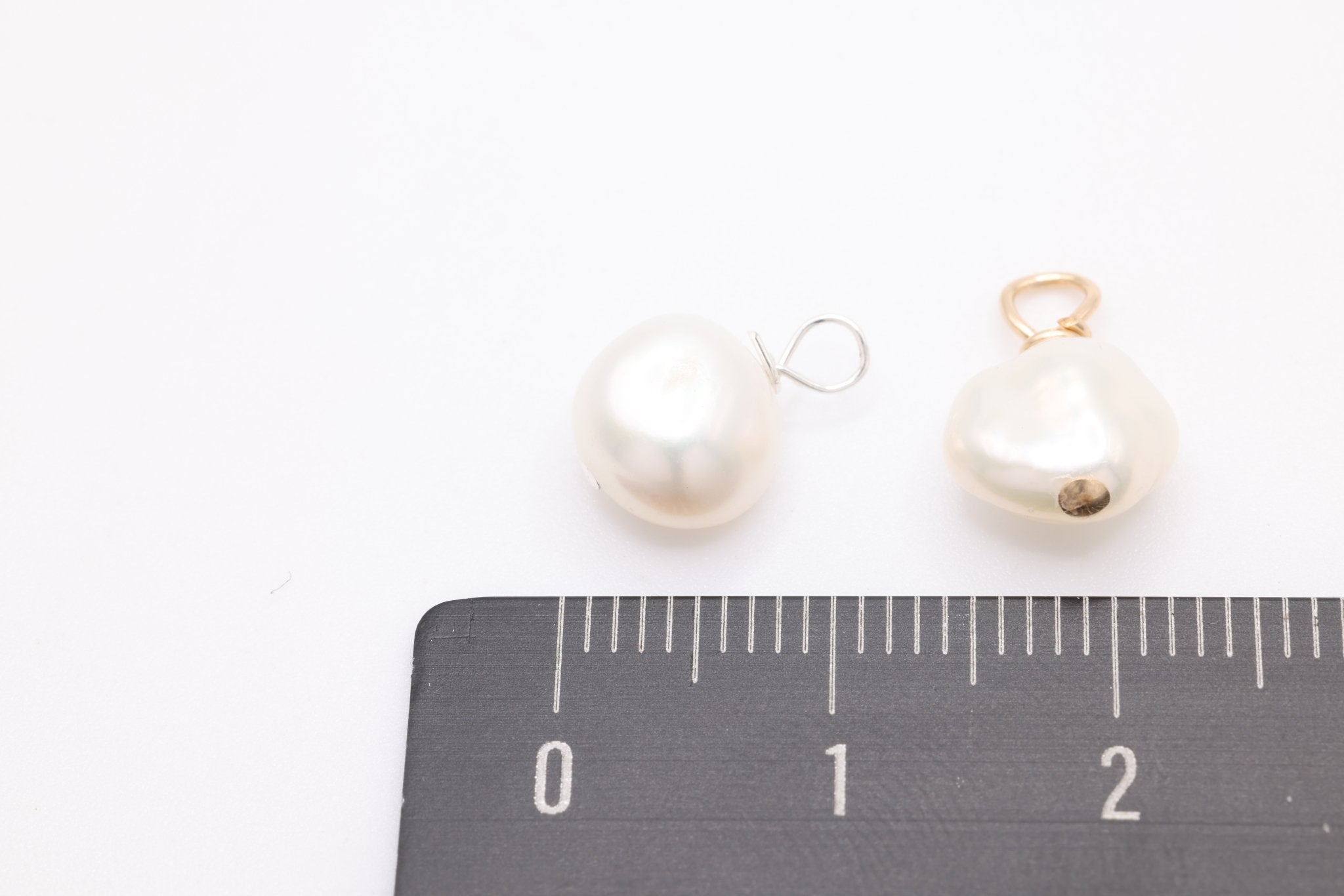 Keshi Pearl Drop Charm, Gold - Filled, 8mm x 8mm, Wire Wrapped Pear Shaped Pearl, Bulk DIY Wholesale Jewelry Making Charm - HarperCrown