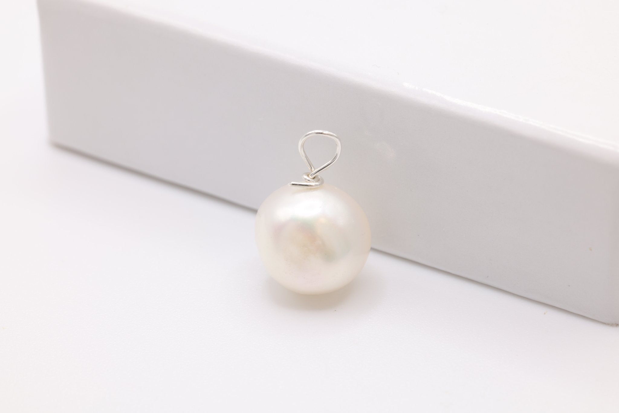 Keshi Pearl Drop Charm, Sterling Silver, 8mm x 8mm, Wire Wrapped Pear Shaped Pearl, Bulk DIY Wholesale Jewelry Making Charm - HarperCrown