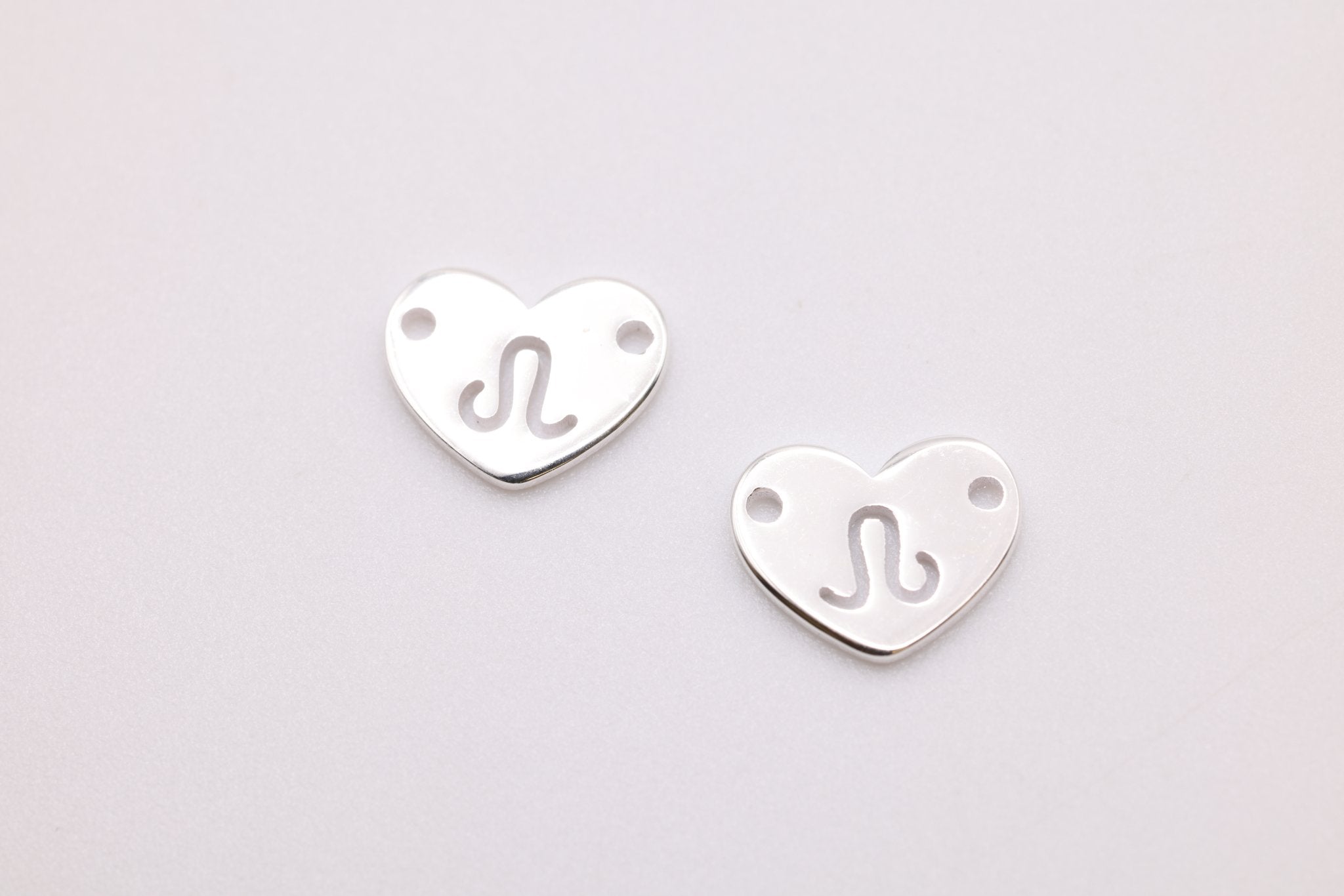 Leo Zodiac Heart Connector Charm, 925 Sterling Silver, 6mm x 6mm, Bulk Wholesale Jewelry Making Charm - HarperCrown