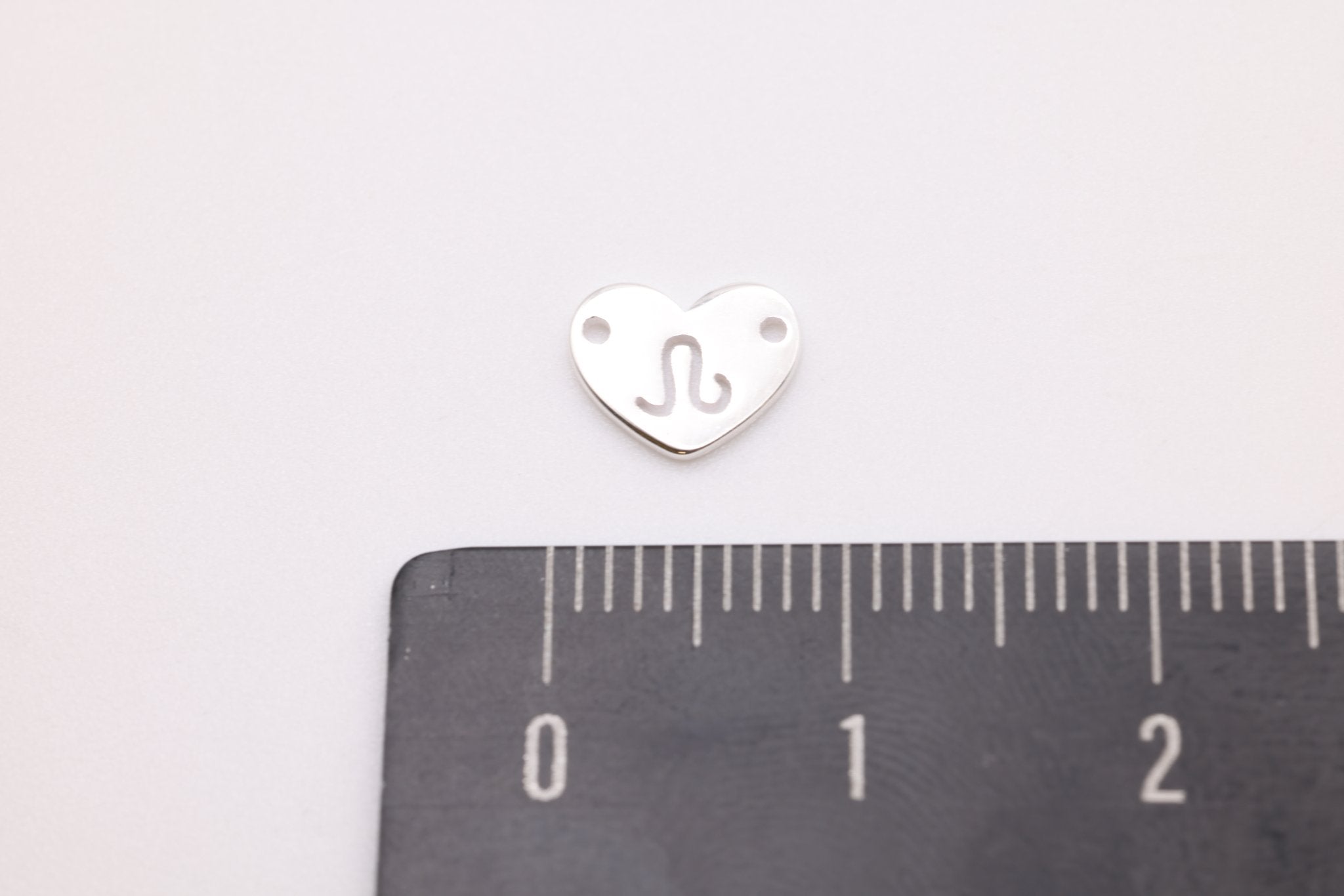 Leo Zodiac Heart Connector Charm, 925 Sterling Silver, 6mm x 6mm, Bulk Wholesale Jewelry Making Charm - HarperCrown