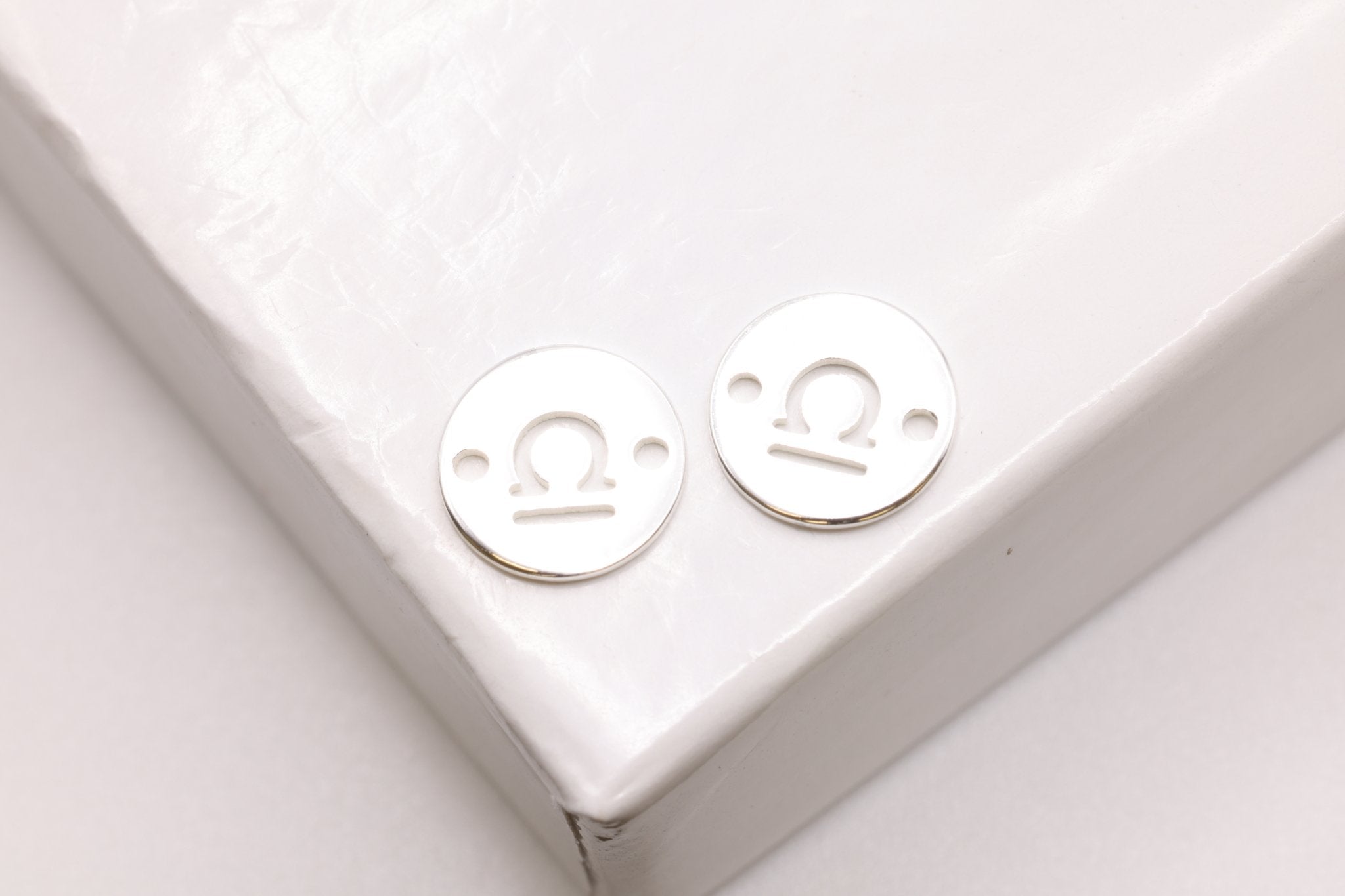 Libra Zodiac Connector Charm, 925 Sterling Silver, 6mm x 6mm, Bulk Wholesale Jewelry Making Charm - HarperCrown