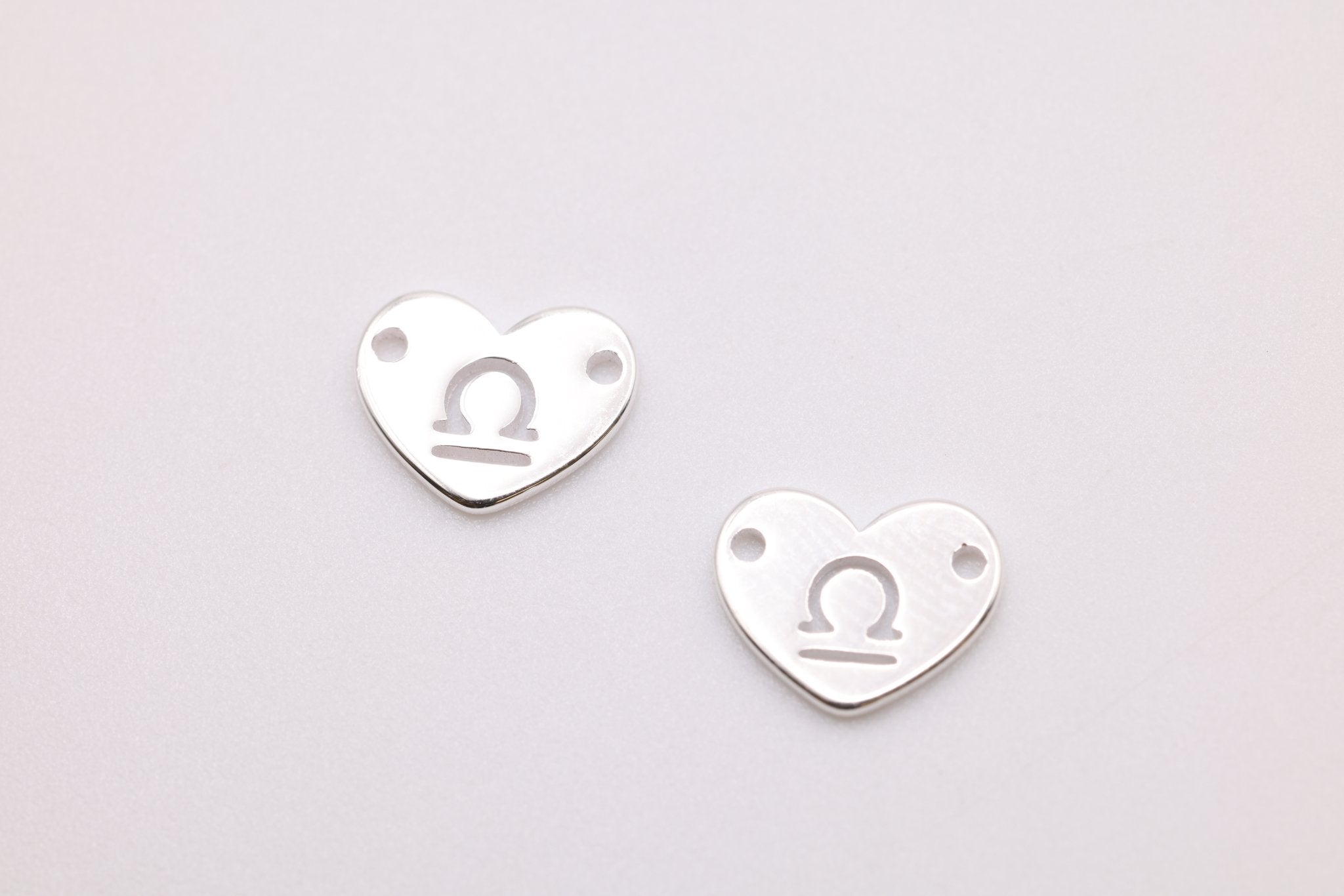 Libra Zodiac Heart Connector Charm, 925 Sterling Silver, 6mm x 6mm, Bulk Wholesale Jewelry Making Charm - HarperCrown