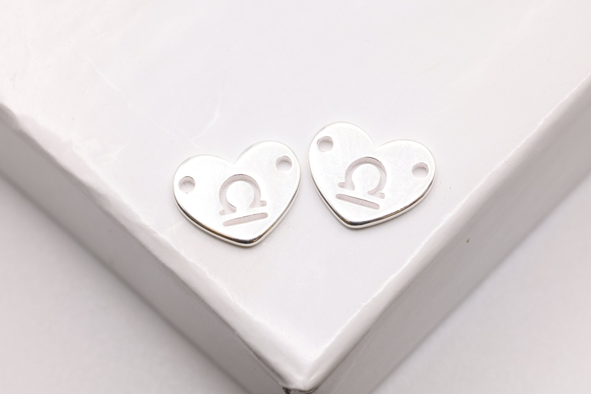 Libra Zodiac Heart Connector Charm, 925 Sterling Silver, 6mm x 6mm, Bulk Wholesale Jewelry Making Charm - HarperCrown